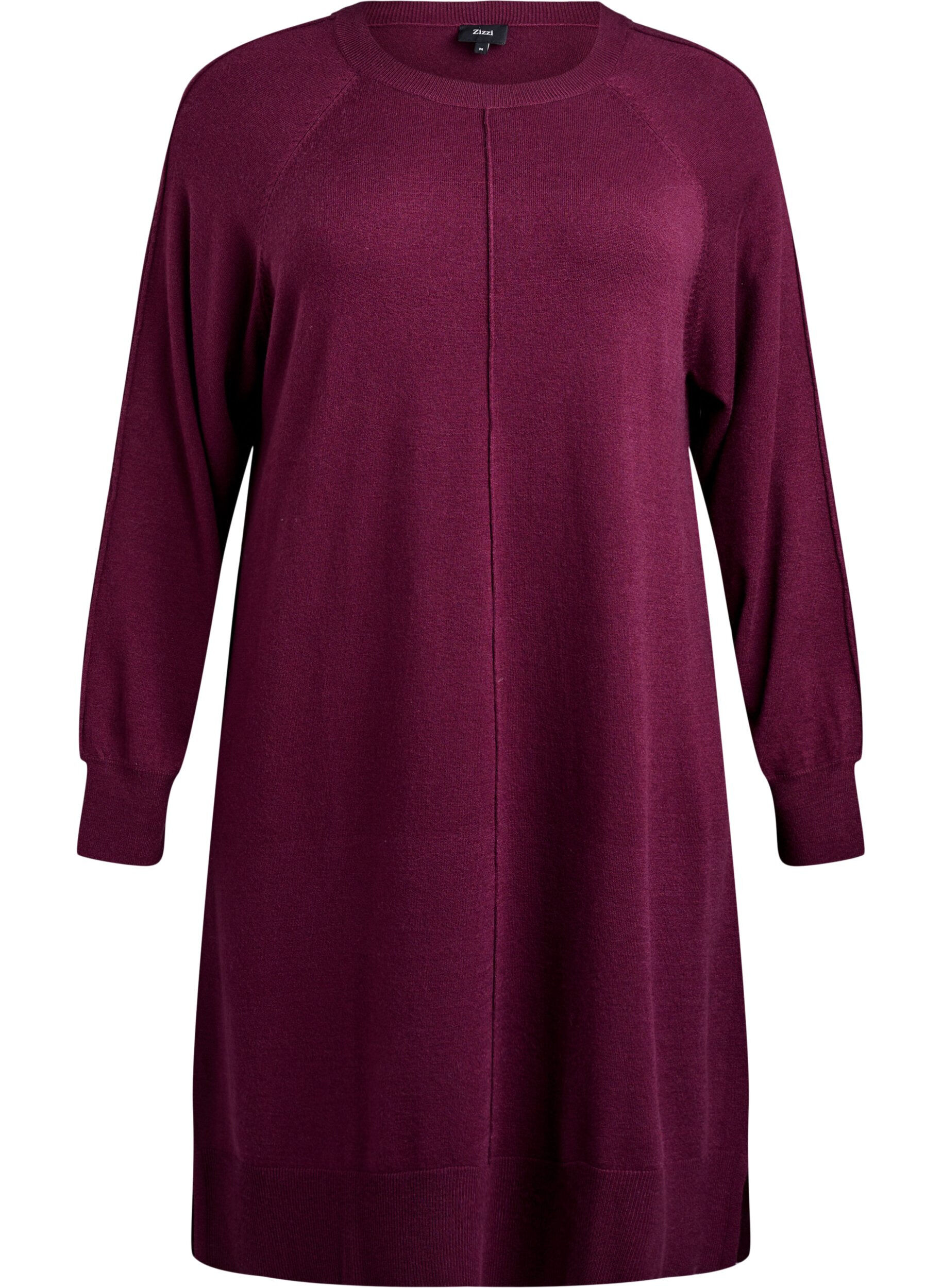 Zizzi Strickkleid mit Raglan&auml;rmeln und Mittelnaht, Dunkles Bordeaux, Packshot image number 0