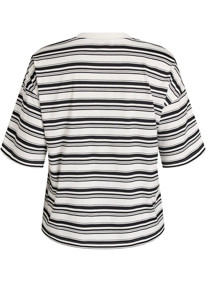 T-shirt boxy &agrave; rayures, Noir, Packshot image number 1