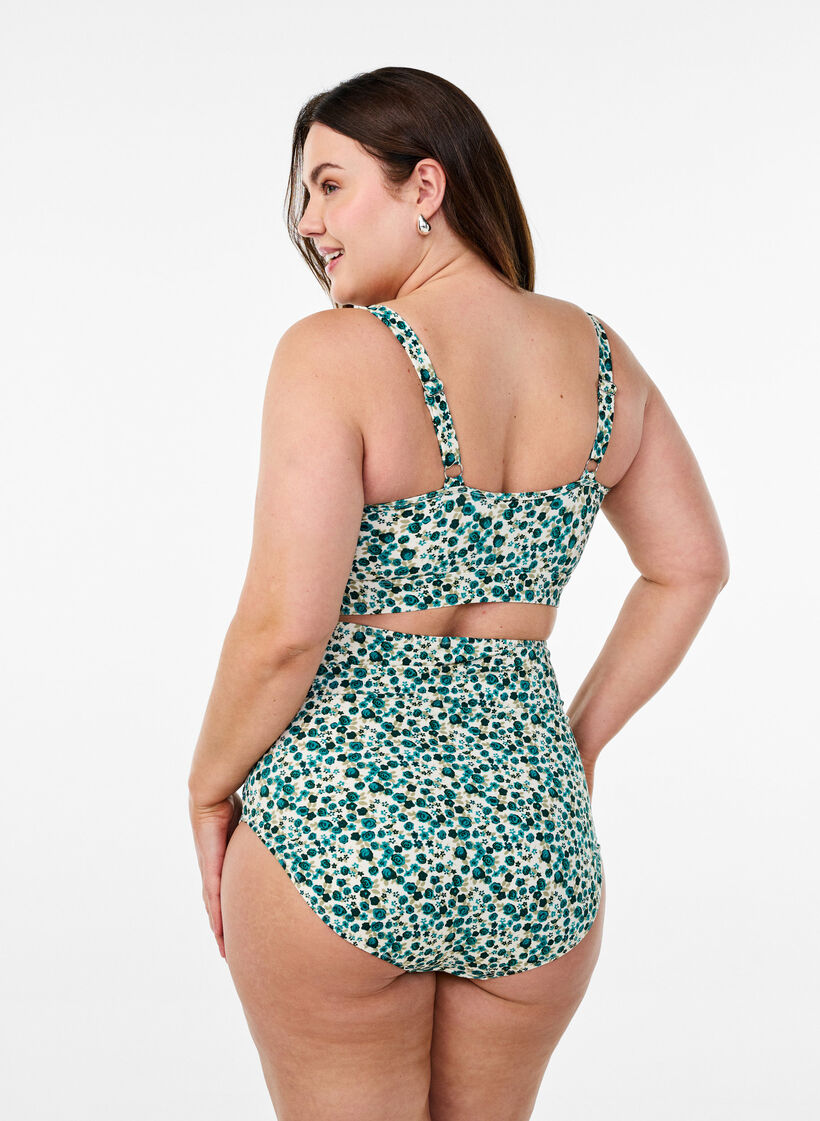 Haut de bikini &agrave; fleurs et &agrave; d&eacute;tails de jabot, Vert, Model image number 2