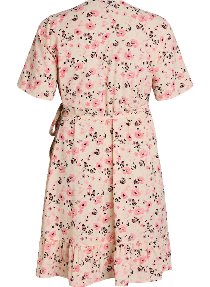 Blumiges Wickelkleid mit kurzen &Auml;rmeln, Rot, Packshot image number 1