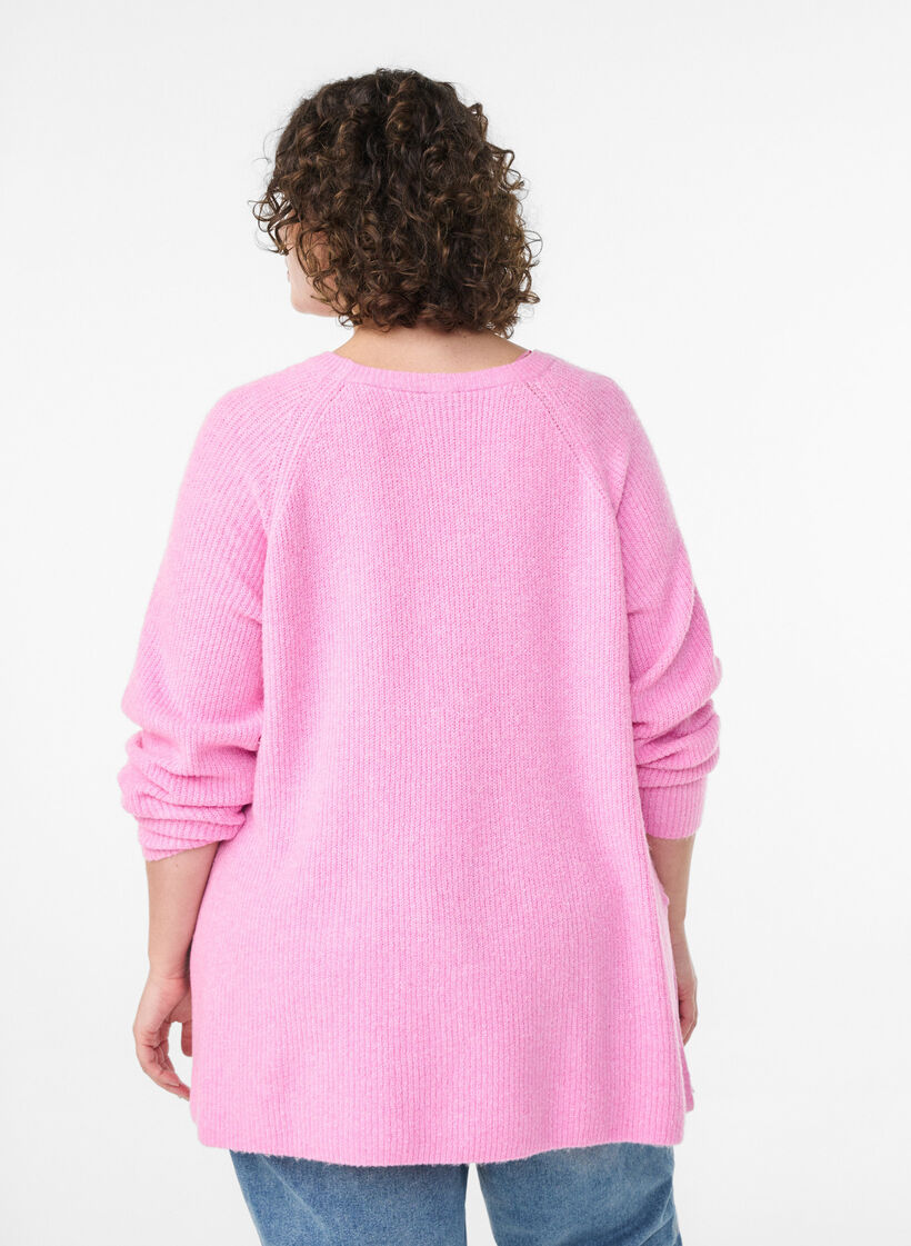 Strickpullover mit Diagonalmuster und Raglan&auml;rmeln, Pink, Model image number 2