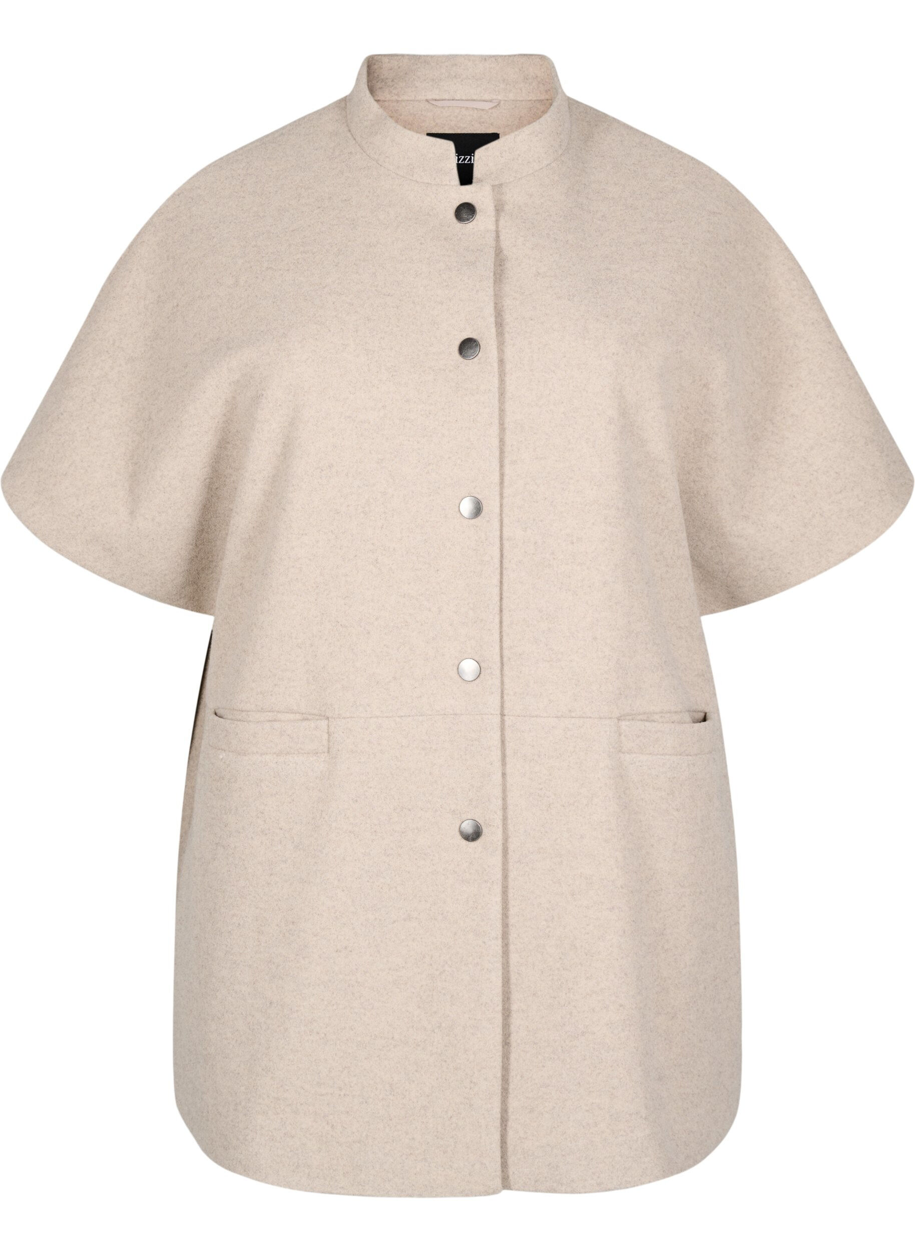 Zizzi Veste cape en tissu imitation laine et &agrave; manches courtes, Simply Taupe Mel., Packshot image number 0