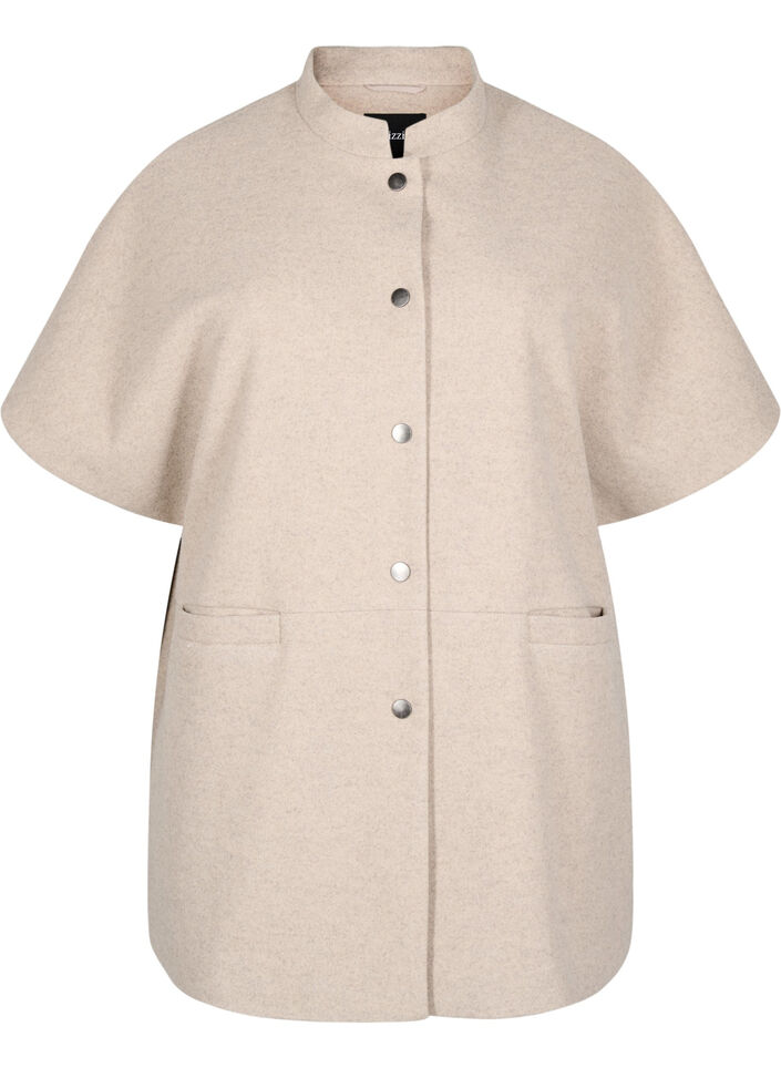 Veste cape en tissu imitation laine et à manches courtes, Simply Taupe Mel., Packshot image number 0