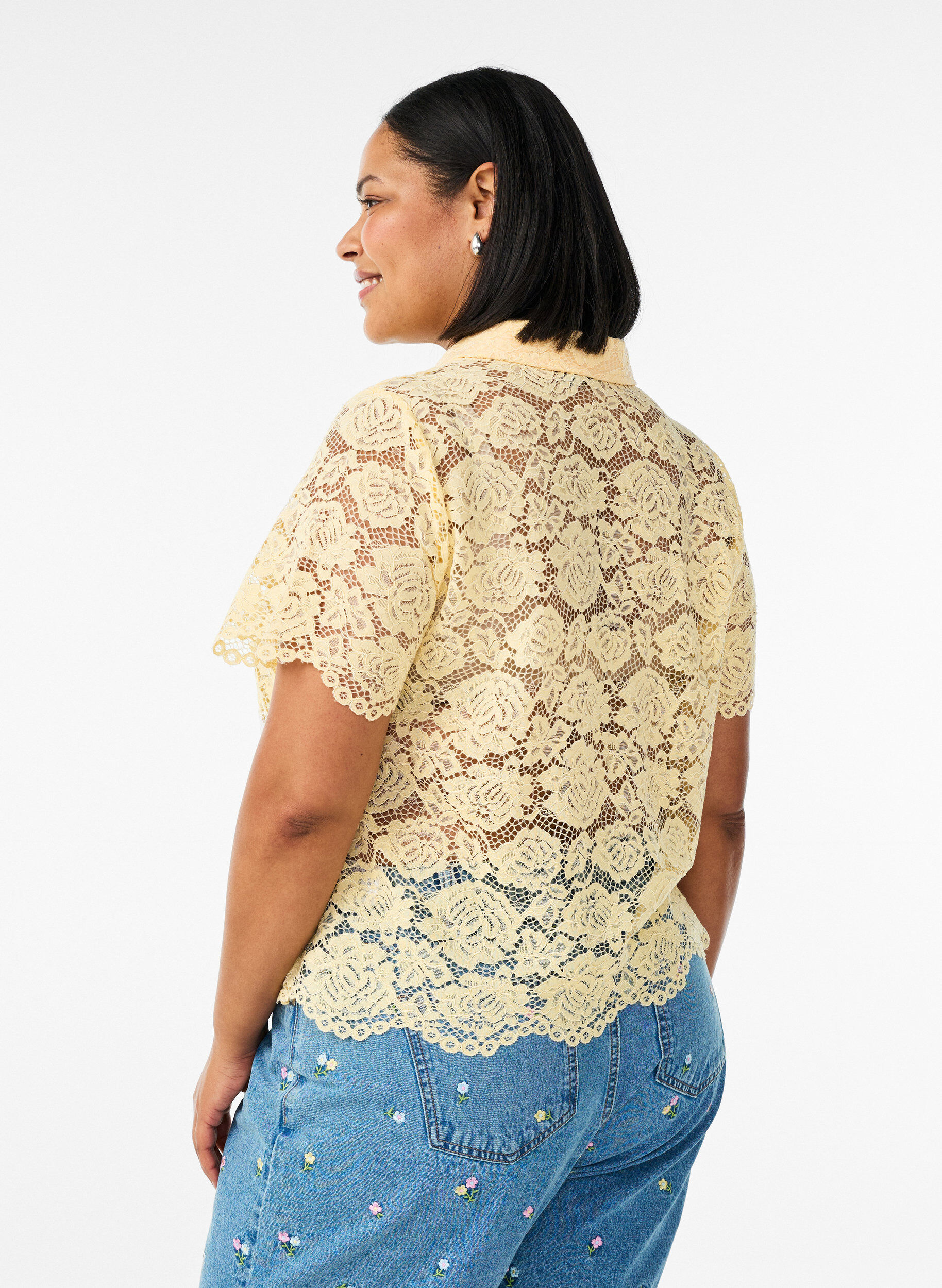 ZizziSpitzen blusenshirt mit perlenkn&ouml;pfen, Gelb, Model image number 2