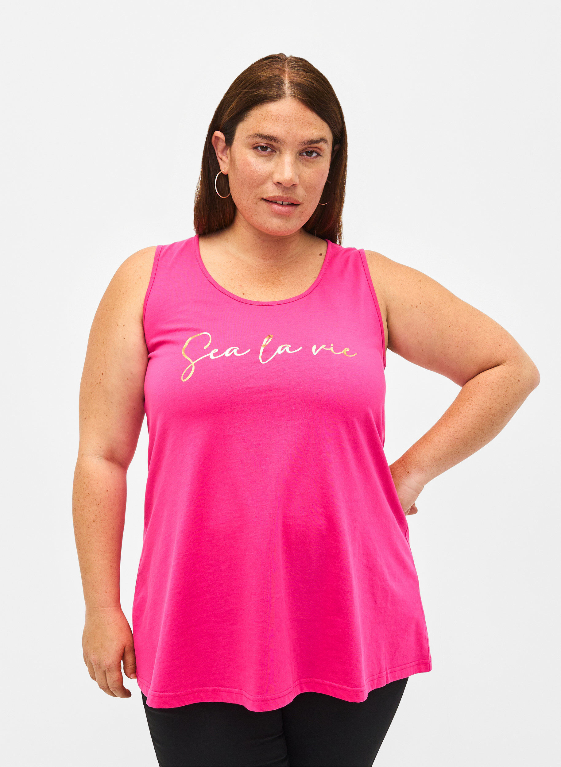 Zizzi Top en coton avec forme en A, Rose, Model image number 0