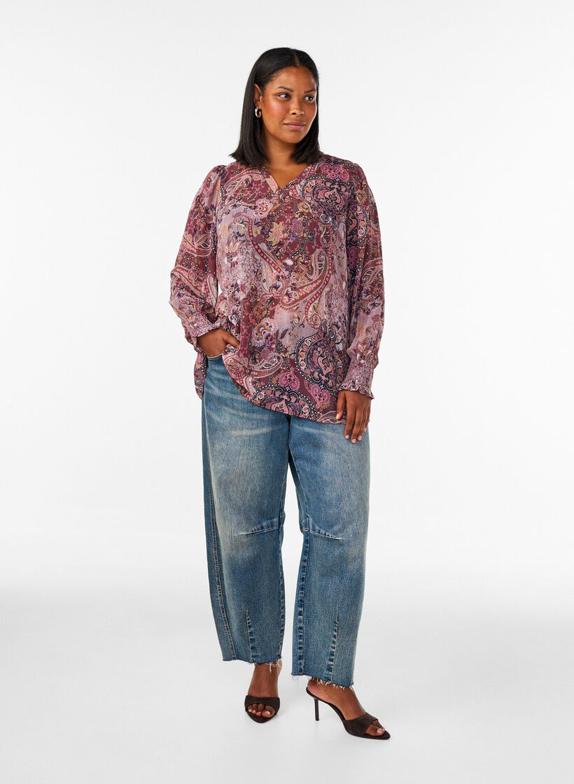 Tunika mit Paisleymuster und gesmokten &Auml;rmelb&uuml;ndchen, Rot, Model image number 1