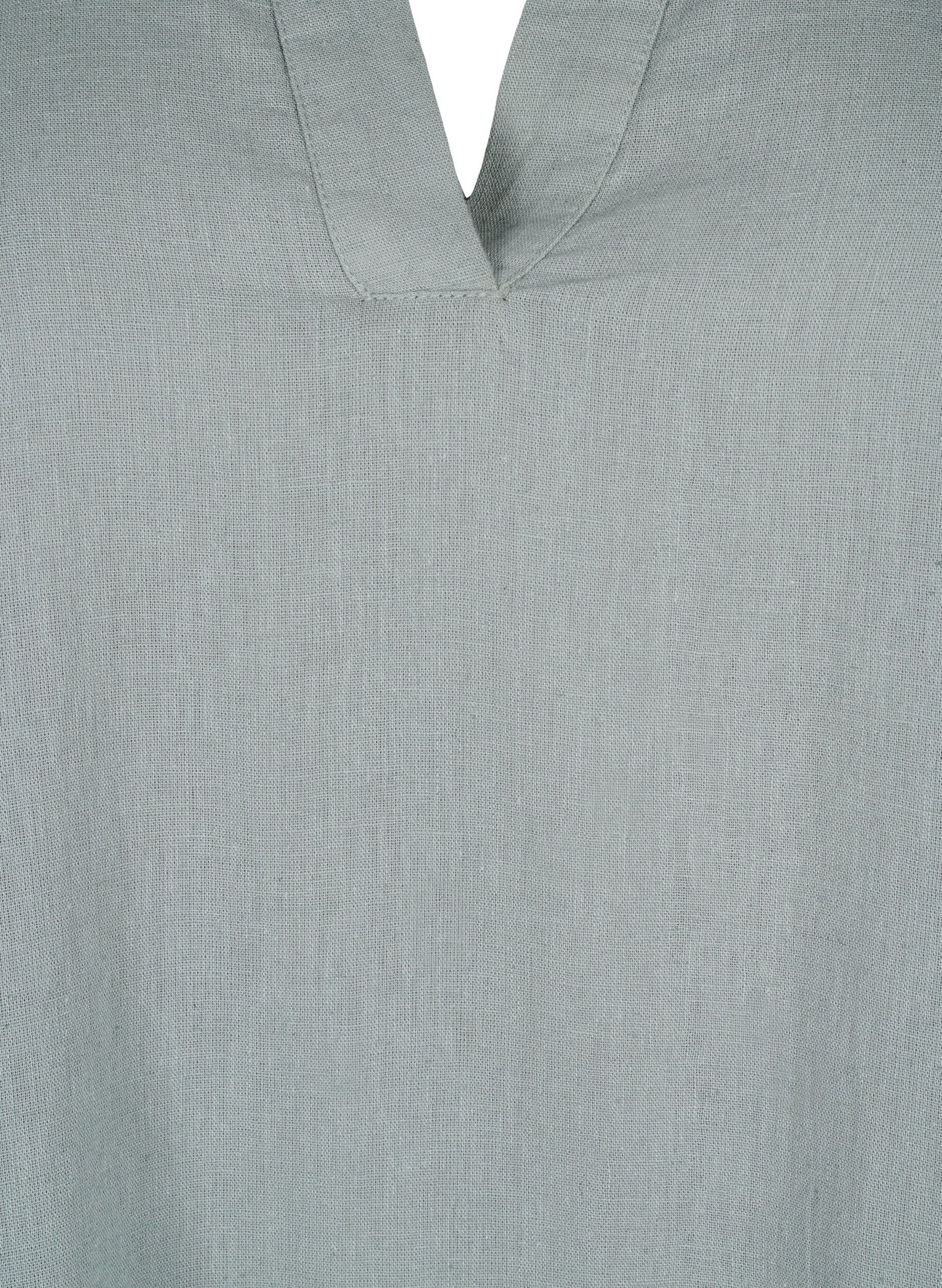 Zizzi Kleid mit V-Ausschnitt aus Baumwolle und Leinen, Chinois Green, Packshot image number 2