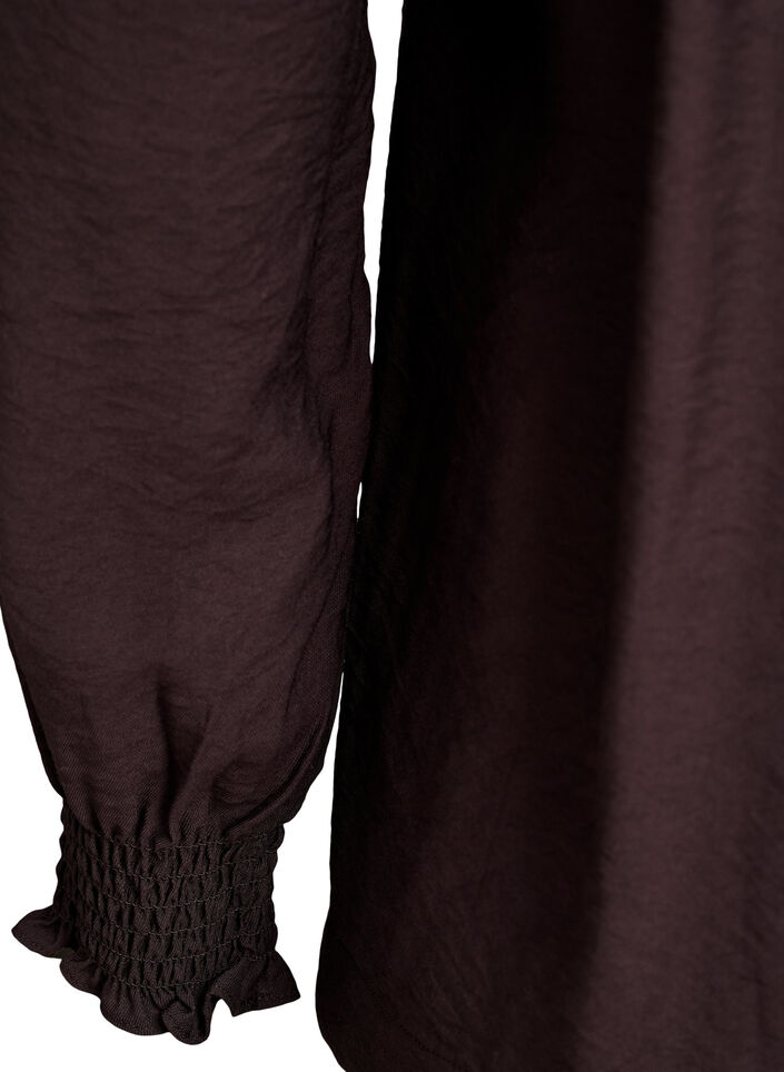 Blouse en viscose avec smock et d&eacute;tails fronc&eacute;s, Marron, Packshot image number 3