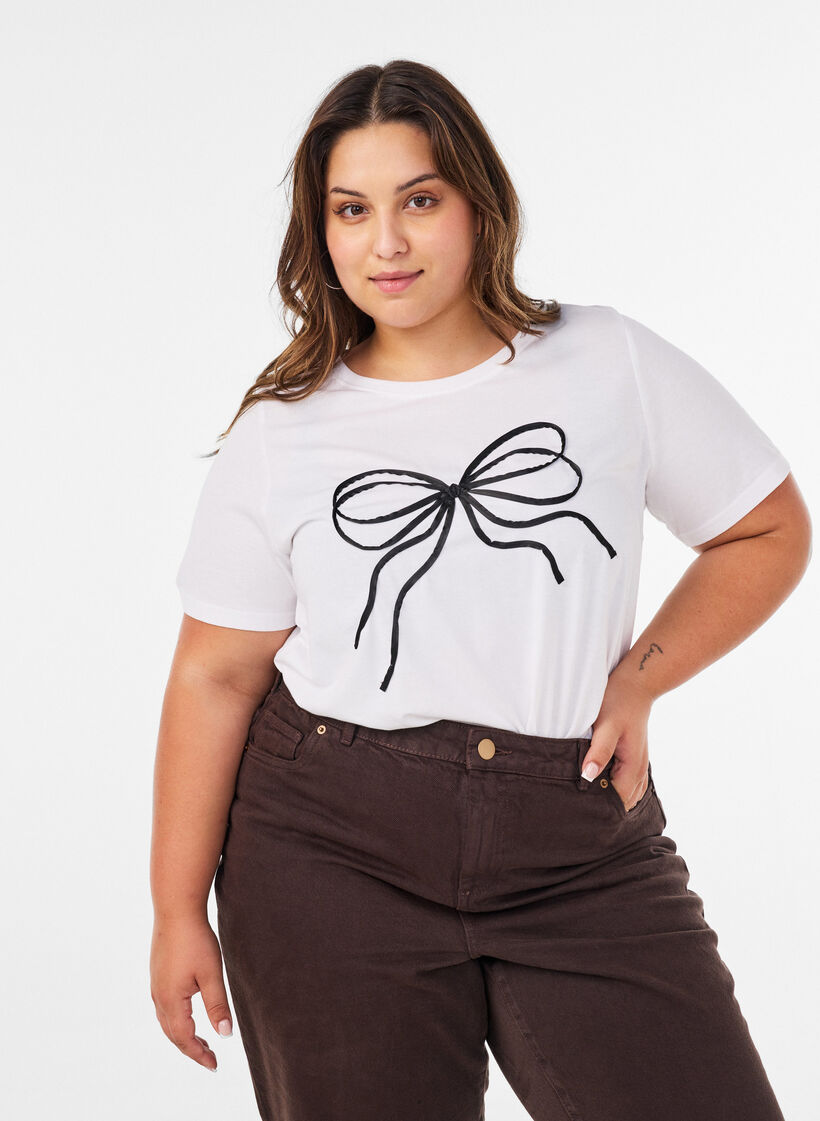 T-Shirt aus Bio-Baumwolle mit dekorativem Motiv, Wei&szlig;, Model image number 0