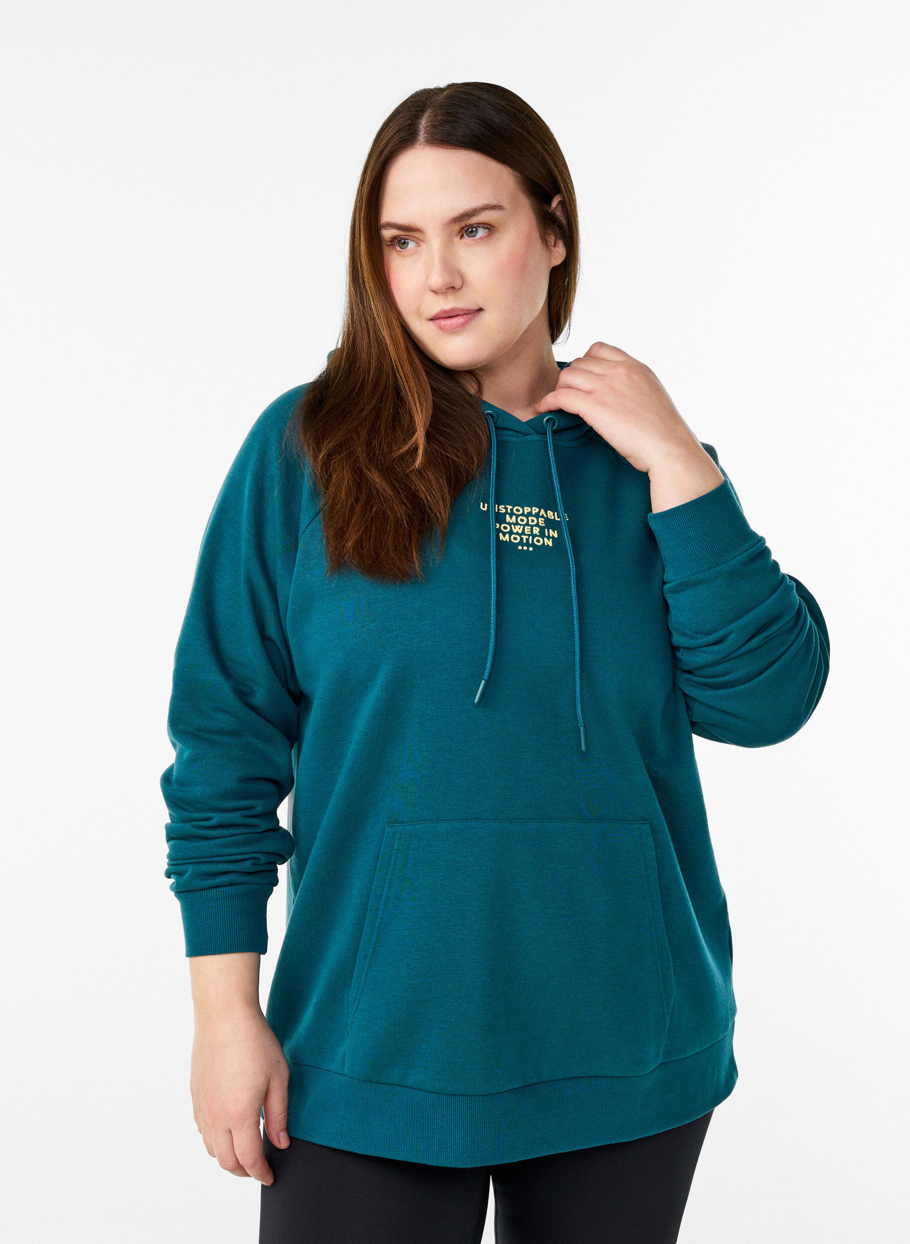 Zizzi Hoodie mit gesticktem Frontmotiv, Gr&uuml;n, Model image number 0