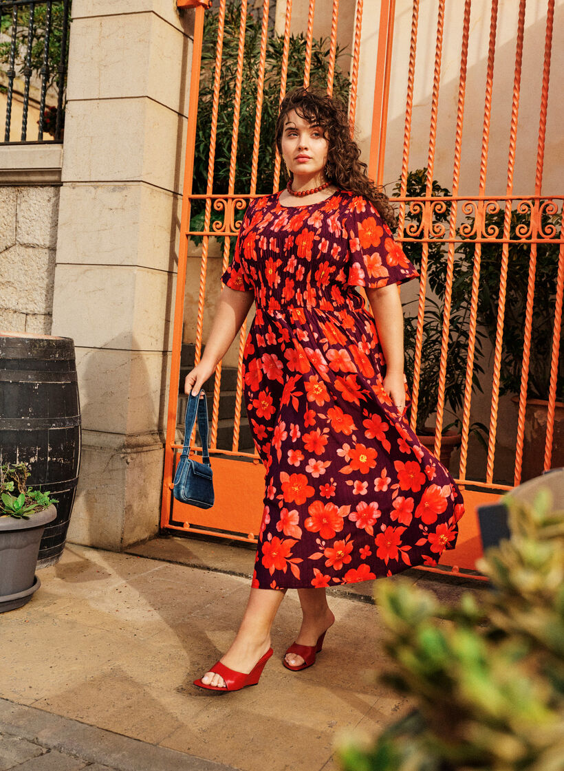 Robe avec smocks et imprim&eacute; floral, Violet, Image