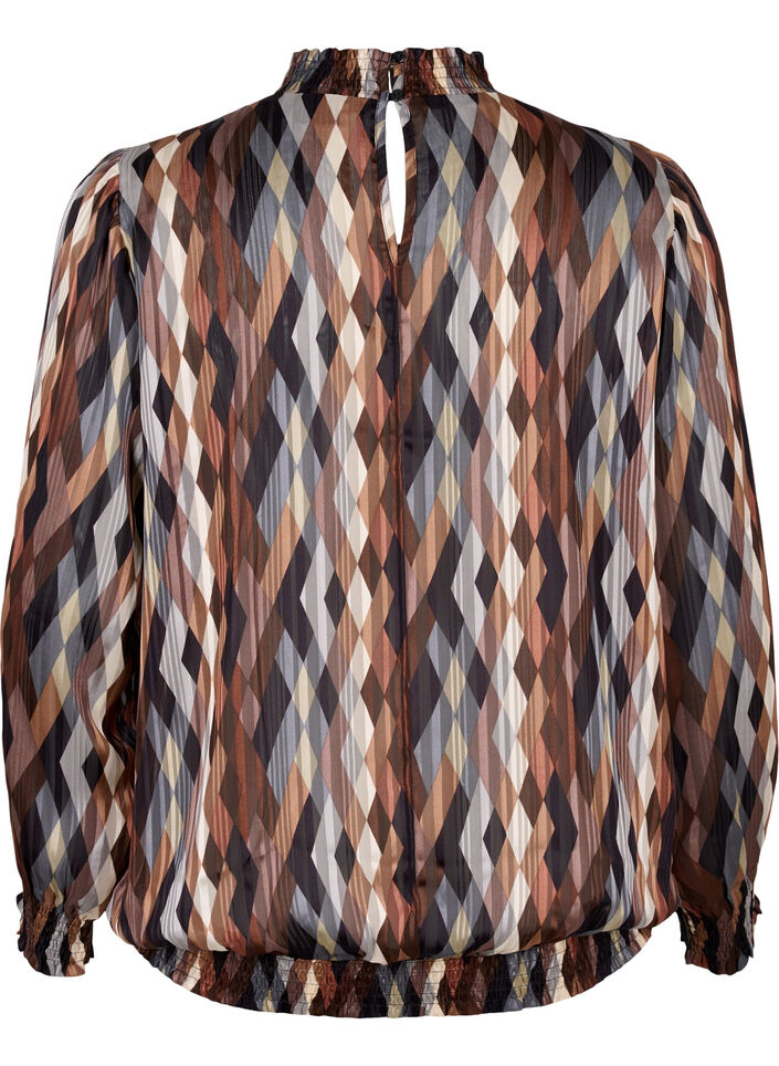 Blouse imprimée à smock, Earthy Zig Zag, Packshot image number 1