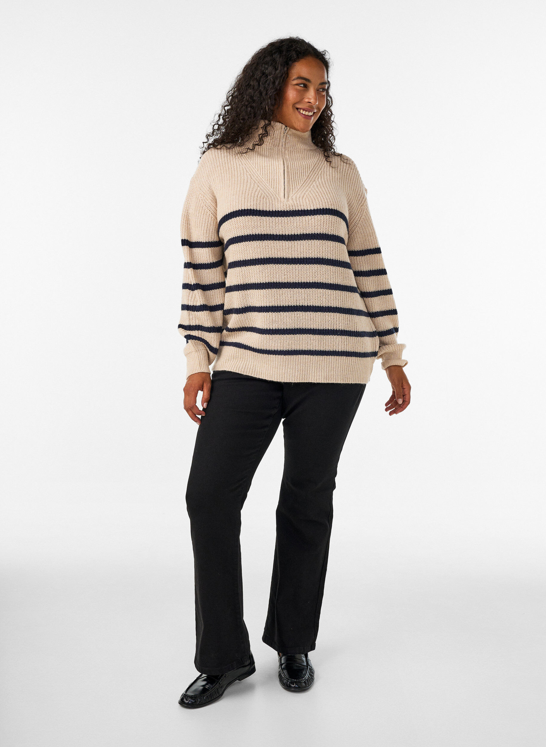 ZizziPull en tricot avec col haut et fermeture &eacute;clair, Vanille, Model image number 1