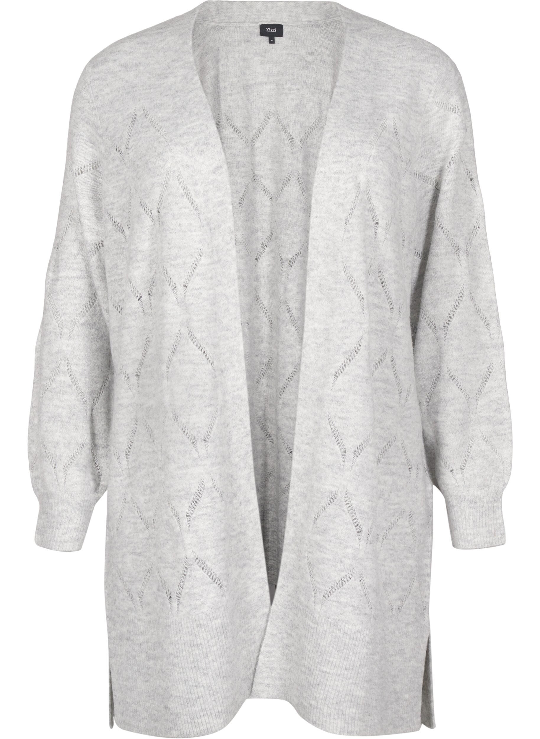 Zizzi Langarm-Strickjacke, Light Grey Melange, Packshot image number 0