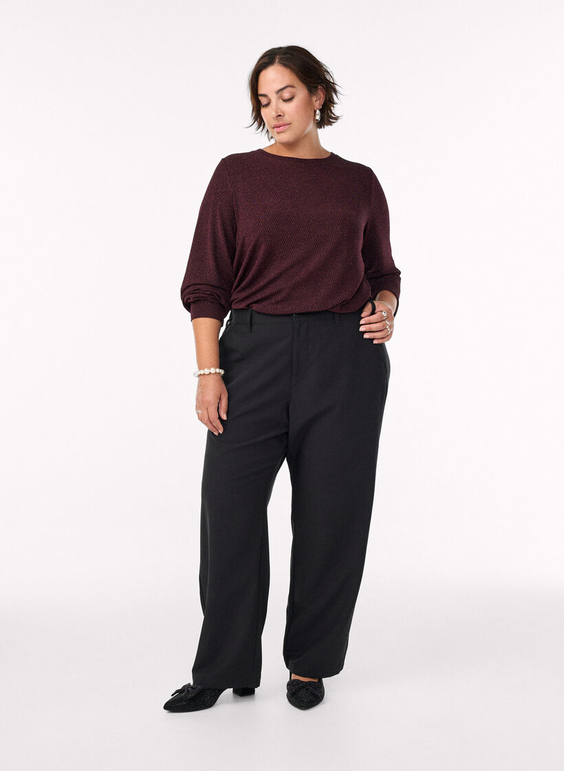 Blouse avec motif à chevrons et fil pailleté, Bordeaux foncé, Model image number 1