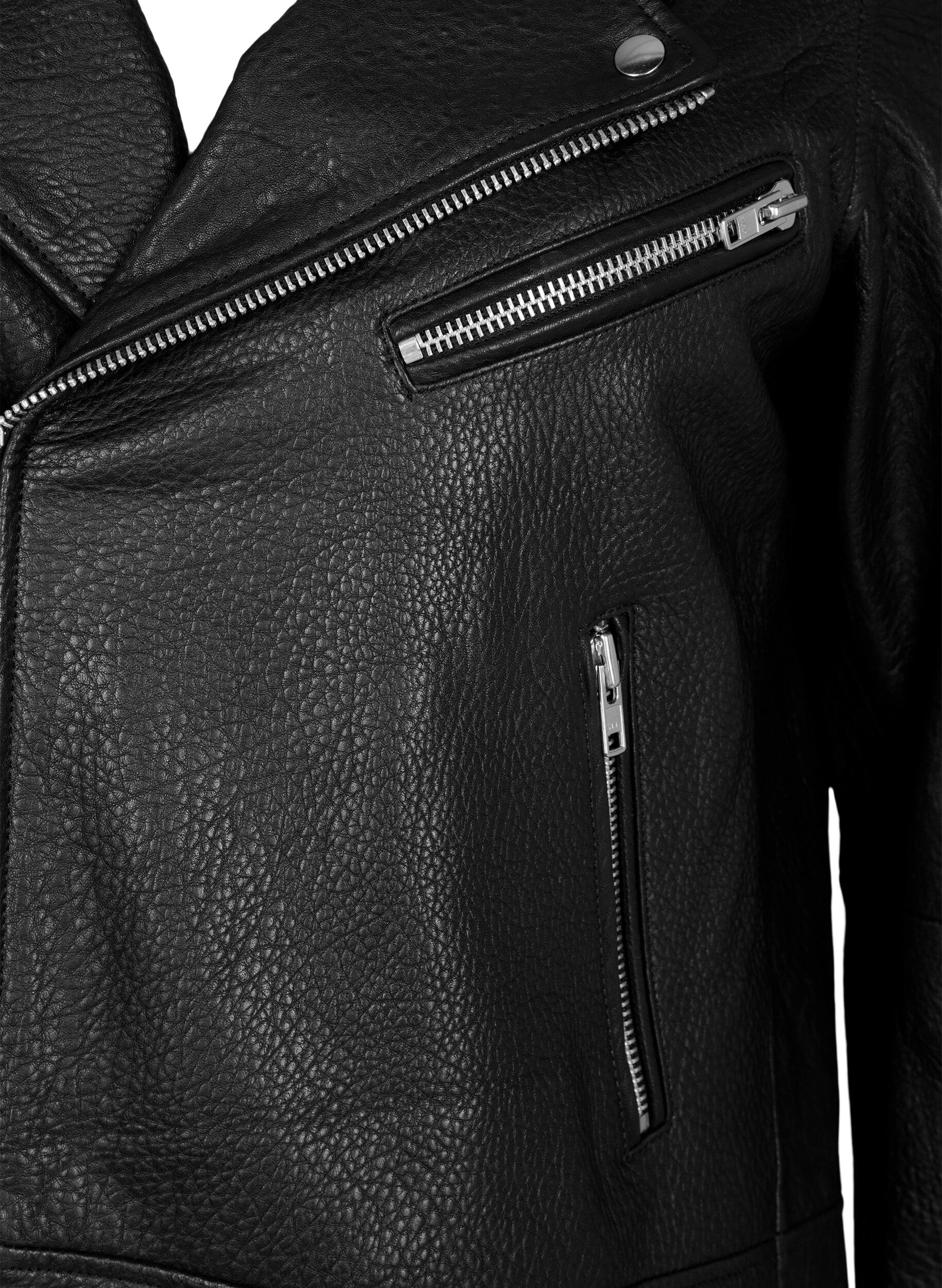 Zizzi Bikerjacke aus Leder mit Taschen, Black, Packshot image number 2