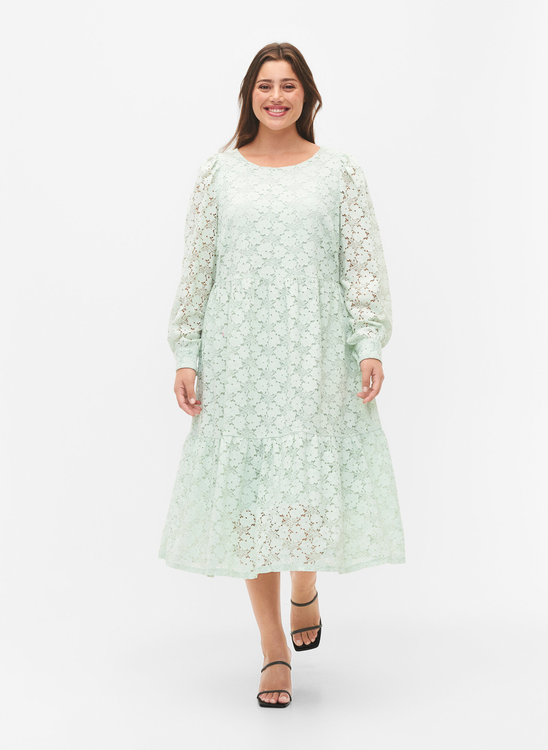 Zizzi Spitze Kleid mit langen &Auml;rmeln, Pastel Green , Model image number 0