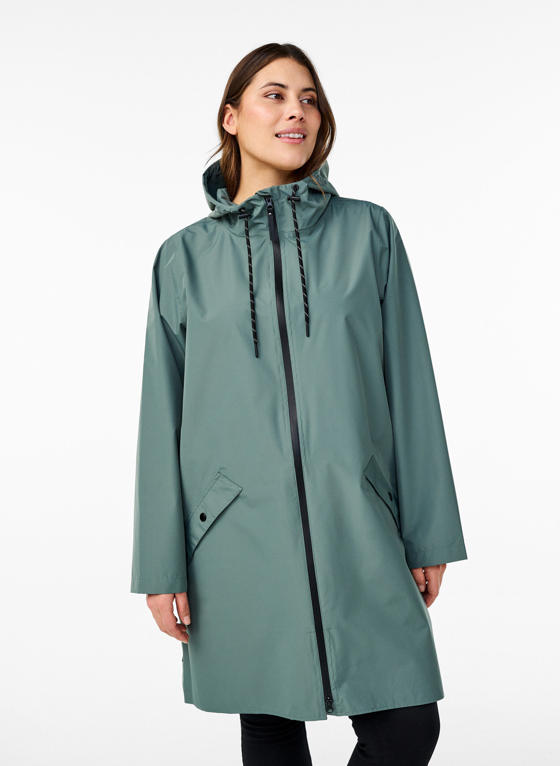 Veste de pluie avec poches et capuche, Vert fonc&eacute;, Model