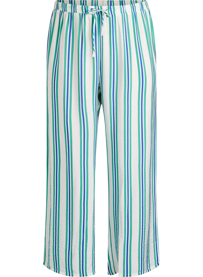 Gestreifte Hose mit hoher Taille und weiten Beinen, Vanille, Packshot image number 0