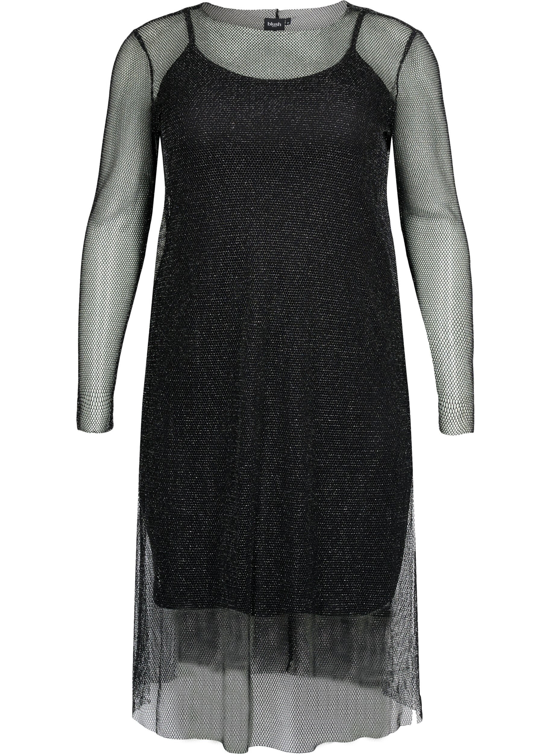 Zizzi Robe filet &agrave; manches longues, Black w. Silver, Packshot image number 0