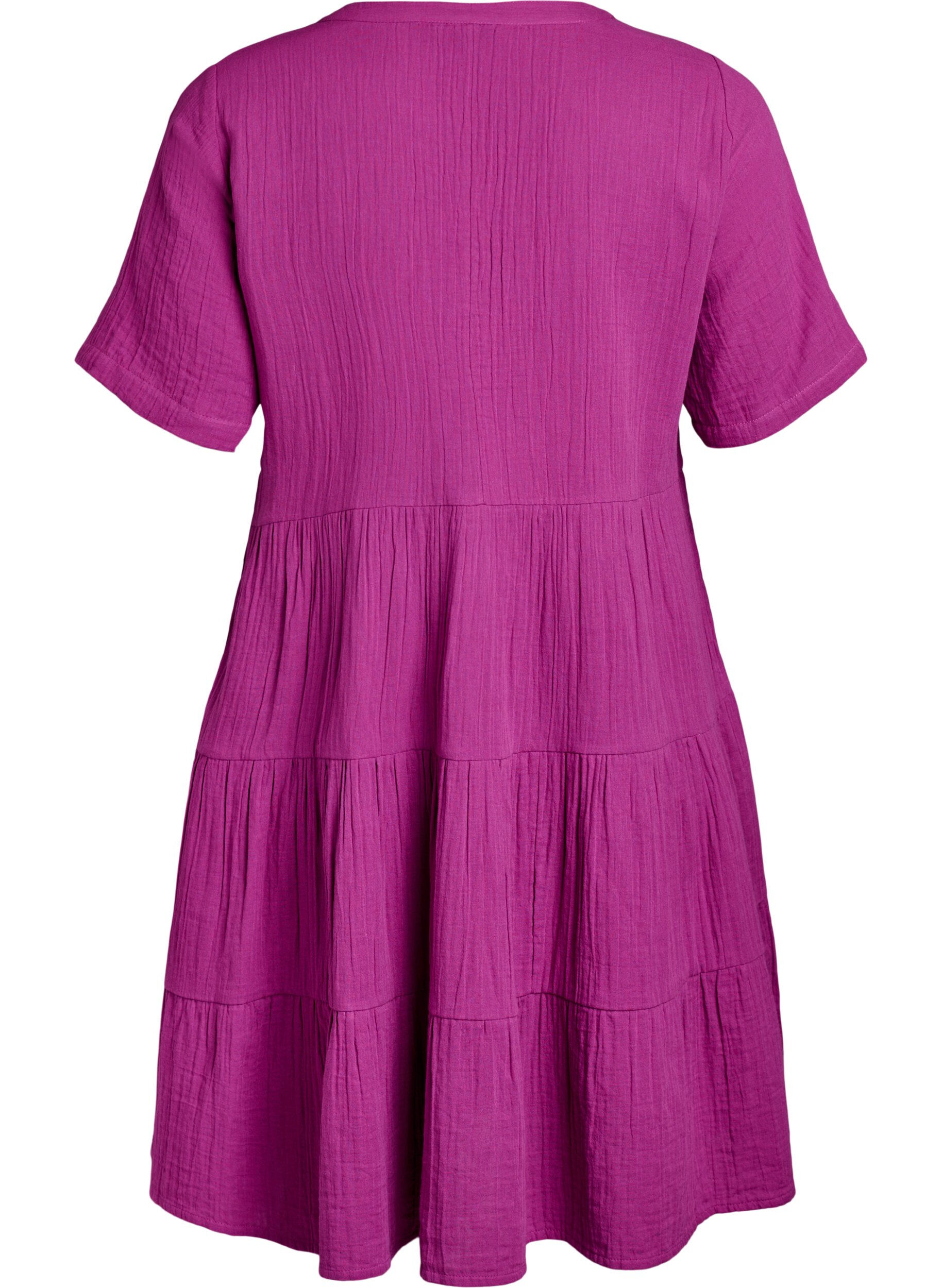 Zizzi Robe en mousseline de coton longueur genou, coupe &eacute;vas&eacute;e, Violet, Packshot image number 1
