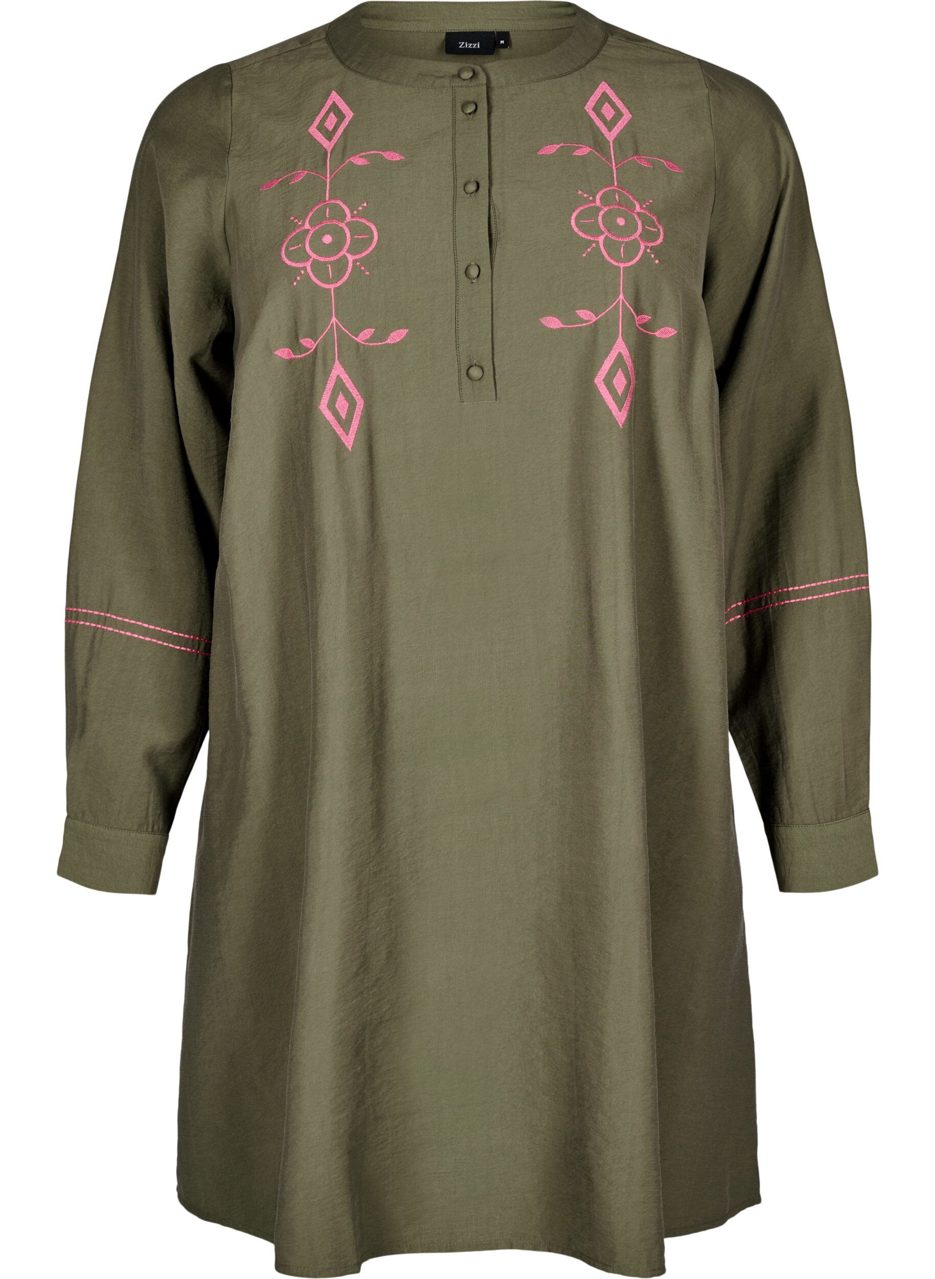 Zizzi Robe courte avec broderie en contraste, Vert fonc&eacute;, Packshot image number 0