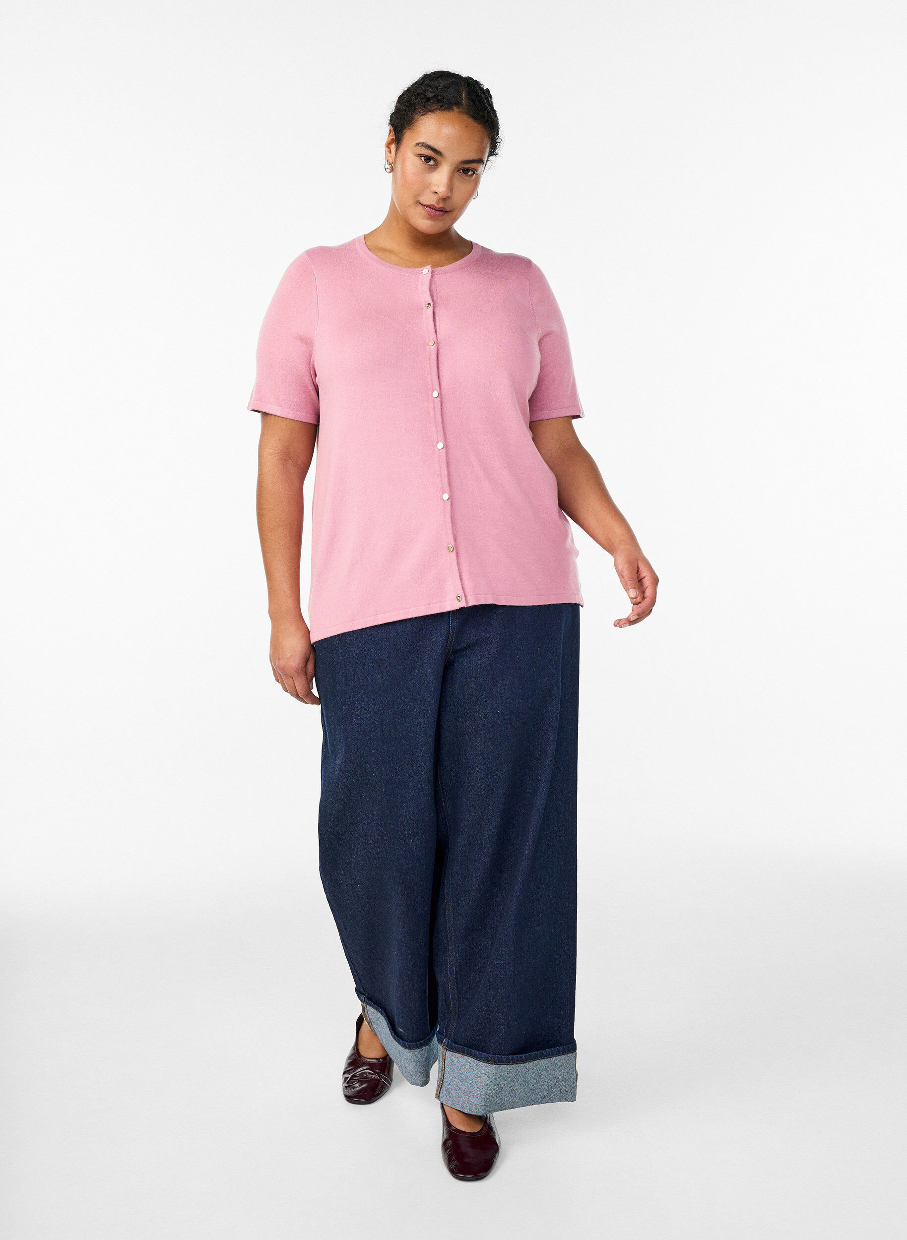 Zizzi Kurz&auml;rmelige Strickjacke aus Viskose, Rot, Model image number 1