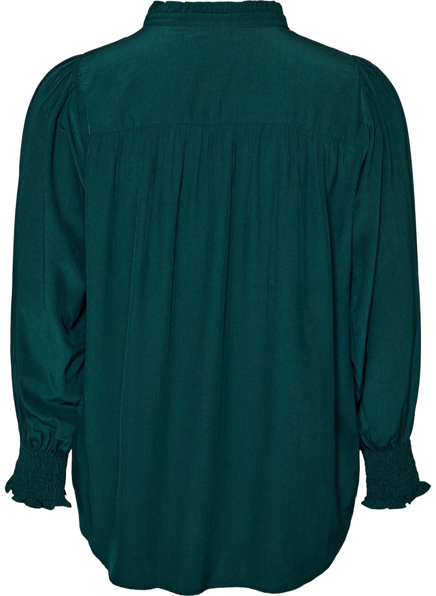 ZizziBlouse avec col &agrave; volants et fronces, Vert fonc&eacute;, Packshot image number 1