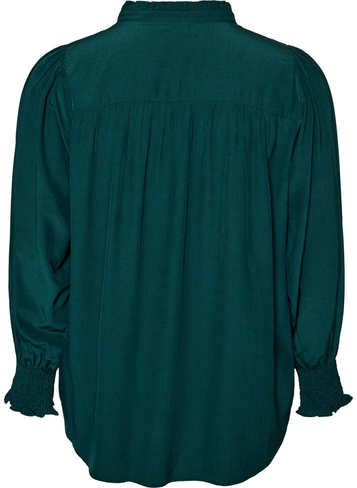 Blouse avec col &agrave; volants et fronces, Vert fonc&eacute;, Packshot image number 1