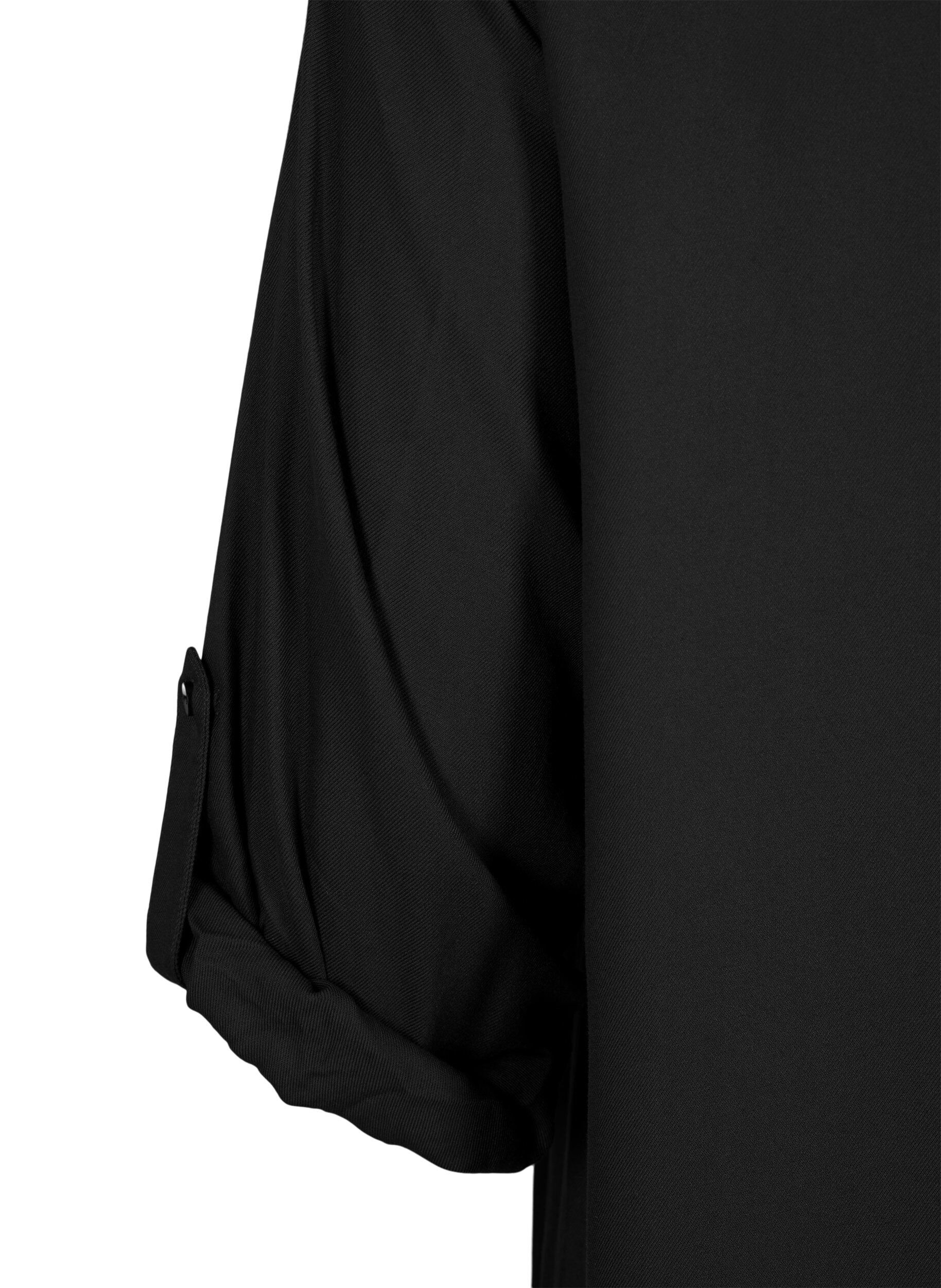 Zizzi Robe chemise en viscose avec capuche et manches 3/4, Black, Packshot image number 3
