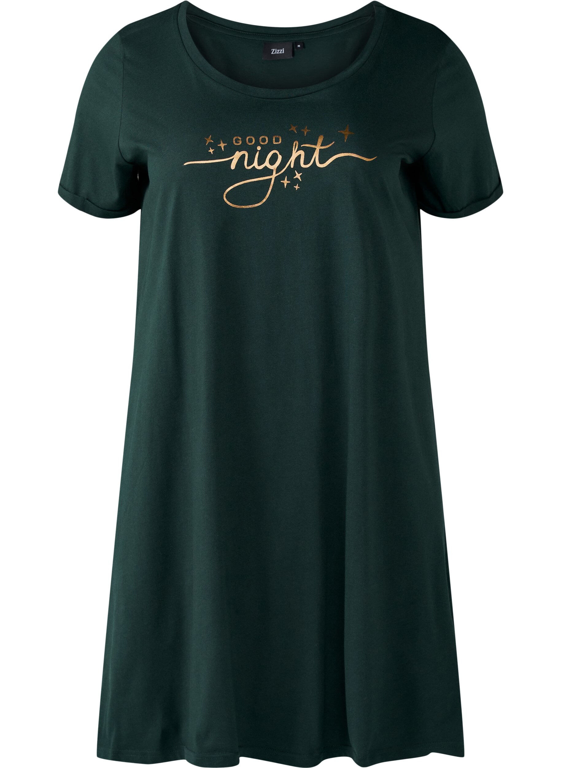 Zizzi Chemise de nuit &agrave; manches courtes en coton biologique, Vert fonc&eacute;, Packshot image number 0