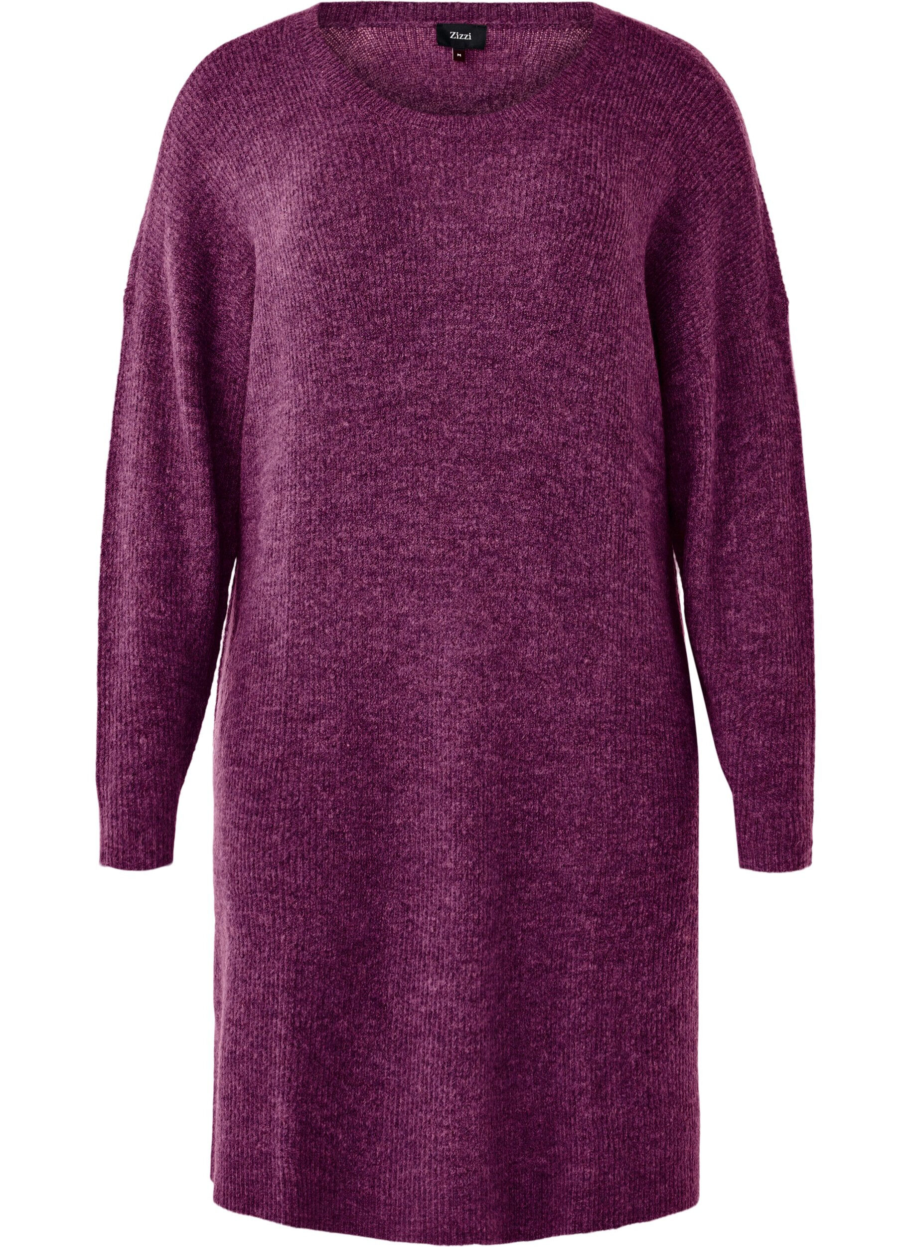 Zizzi Lang&auml;rmeliges Kleid aus Rippstrick, Potent Purple Mel., Packshot image number 0
