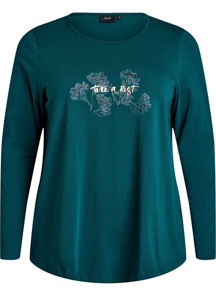 Nachtshirt aus Baumwolle mit Print auf der Vorderseite, T&uuml;rkis, Packshot image number 0