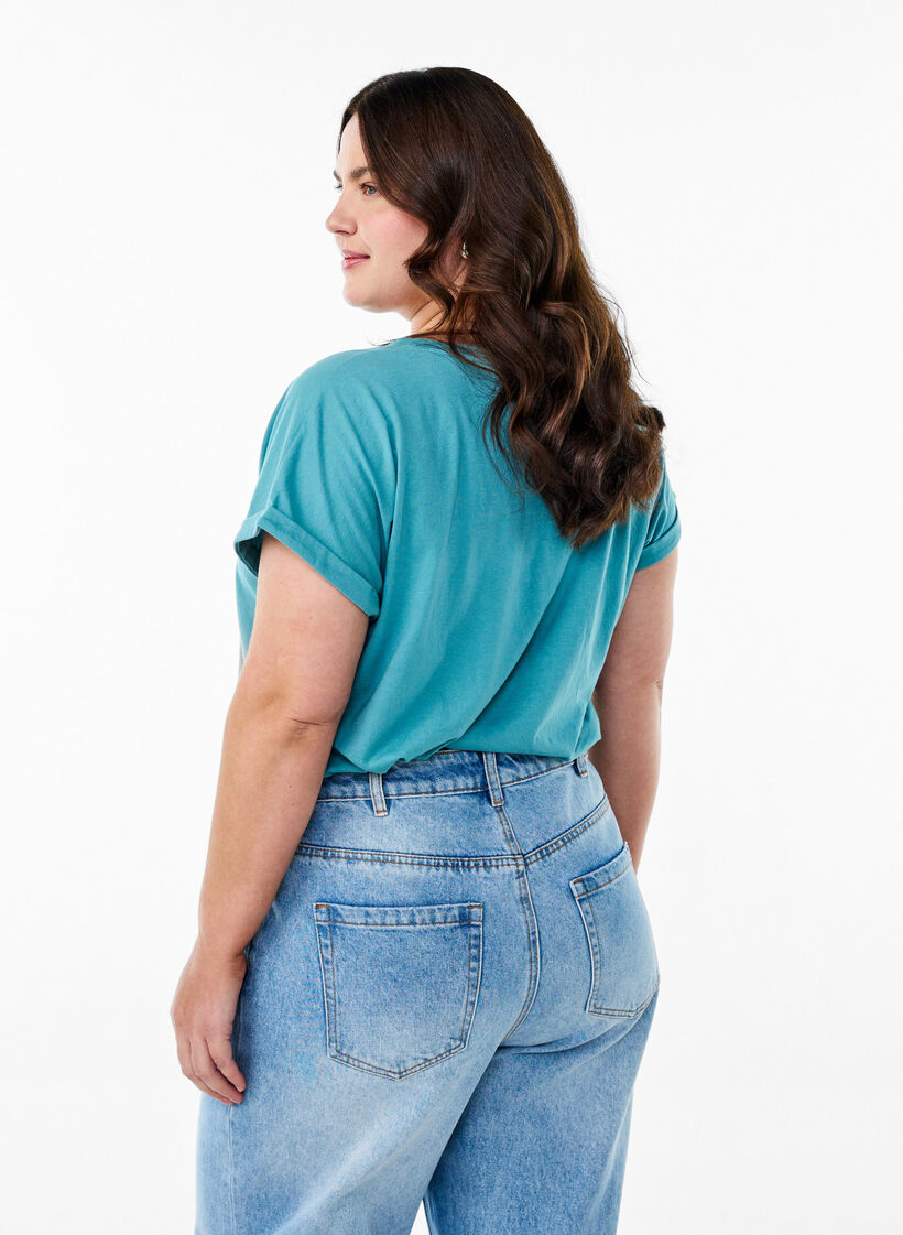 T-shirt &agrave; manches courtes en m&eacute;lange de coton, Bleu, Model image number 2