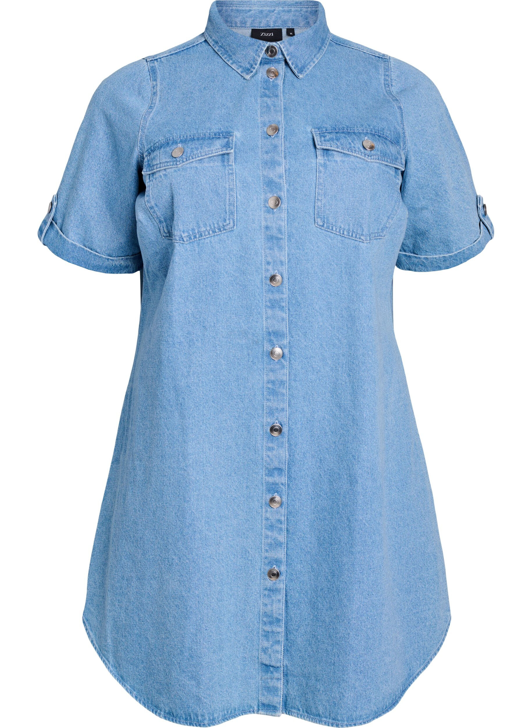 Zizzi Denimkleid mit kurzen &Auml;rmeln und Kn&ouml;pfen, Blau, Packshot image number 0