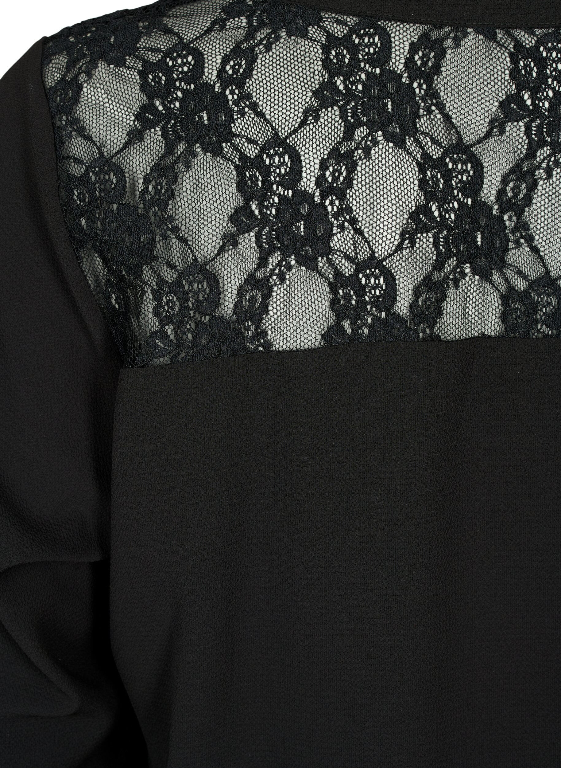Zizzi Blouse &agrave; manches longues avec d&eacute;tails en dentelle, Black, Packshot image number 3