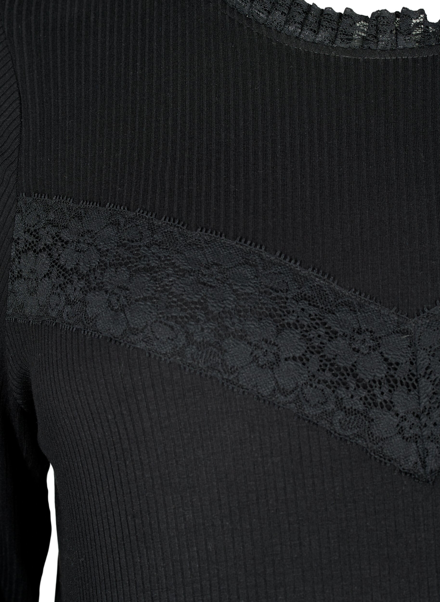 Zizzi Schwangerschaft Bluse mit Spitze und langen &Auml;rmeln, Schwarz, Packshot image number 2