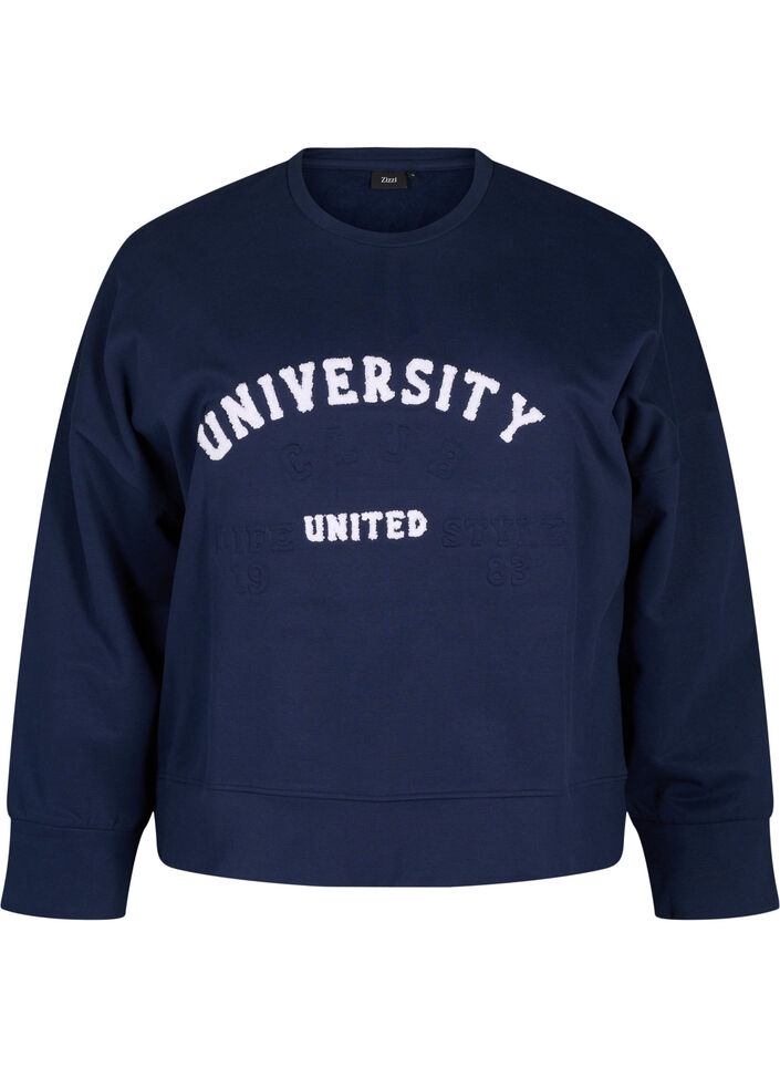 Sweat-shirt avec imprimé texte en relief, Bleu, Packshot image number 0