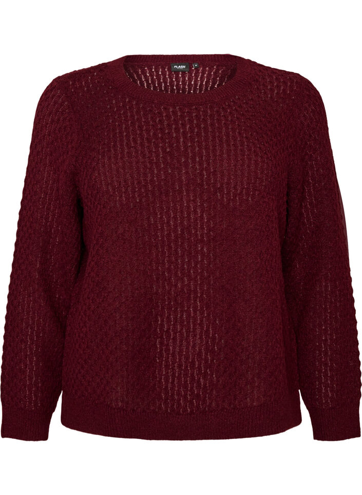 Strickbluse mit strukturiertem Lochmuster, Rot, Packshot image number 0