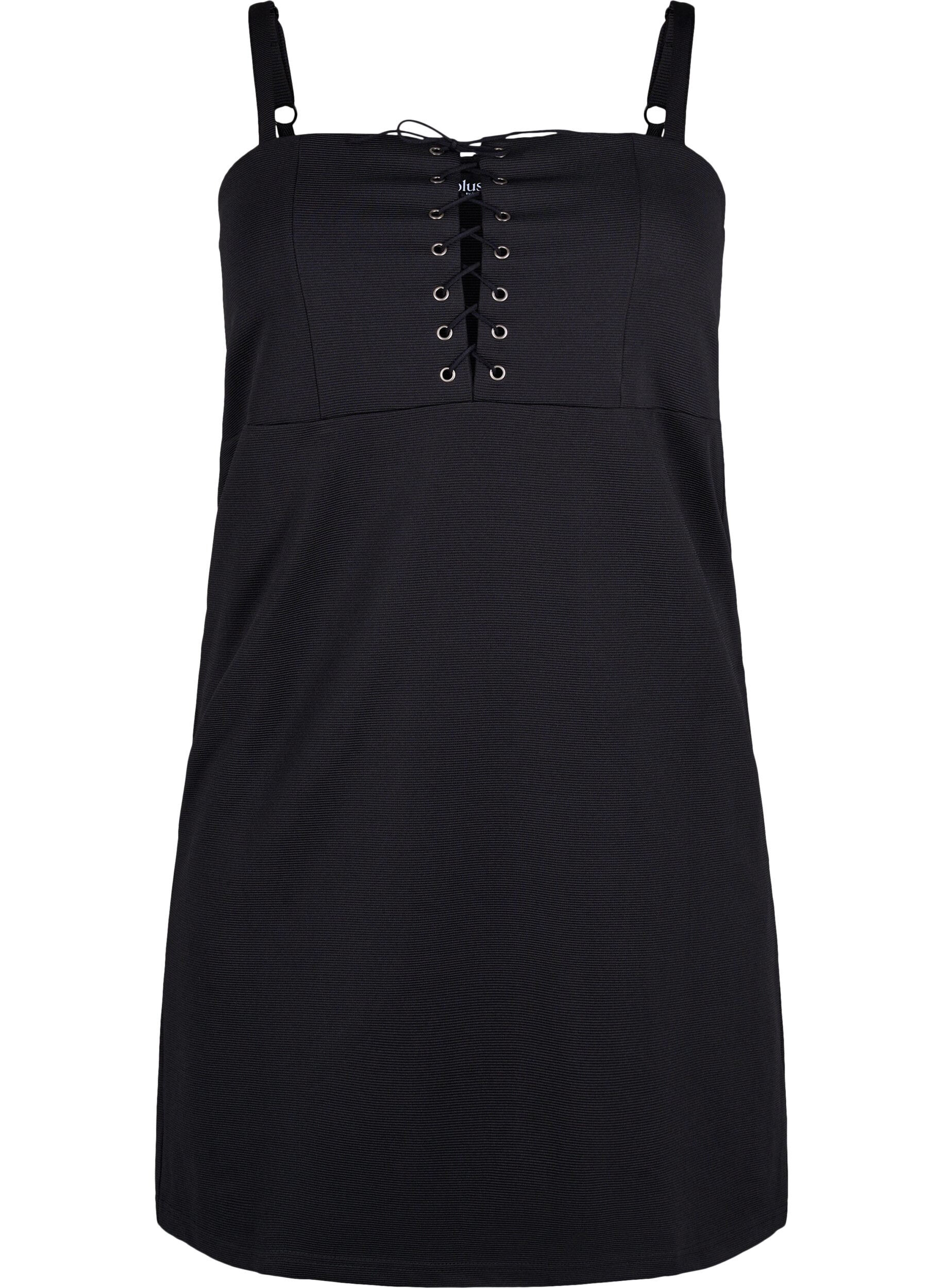 Zizzi Eng anliegendes Kleid mit Schn&uuml;rdetails, Black, Packshot image number 0