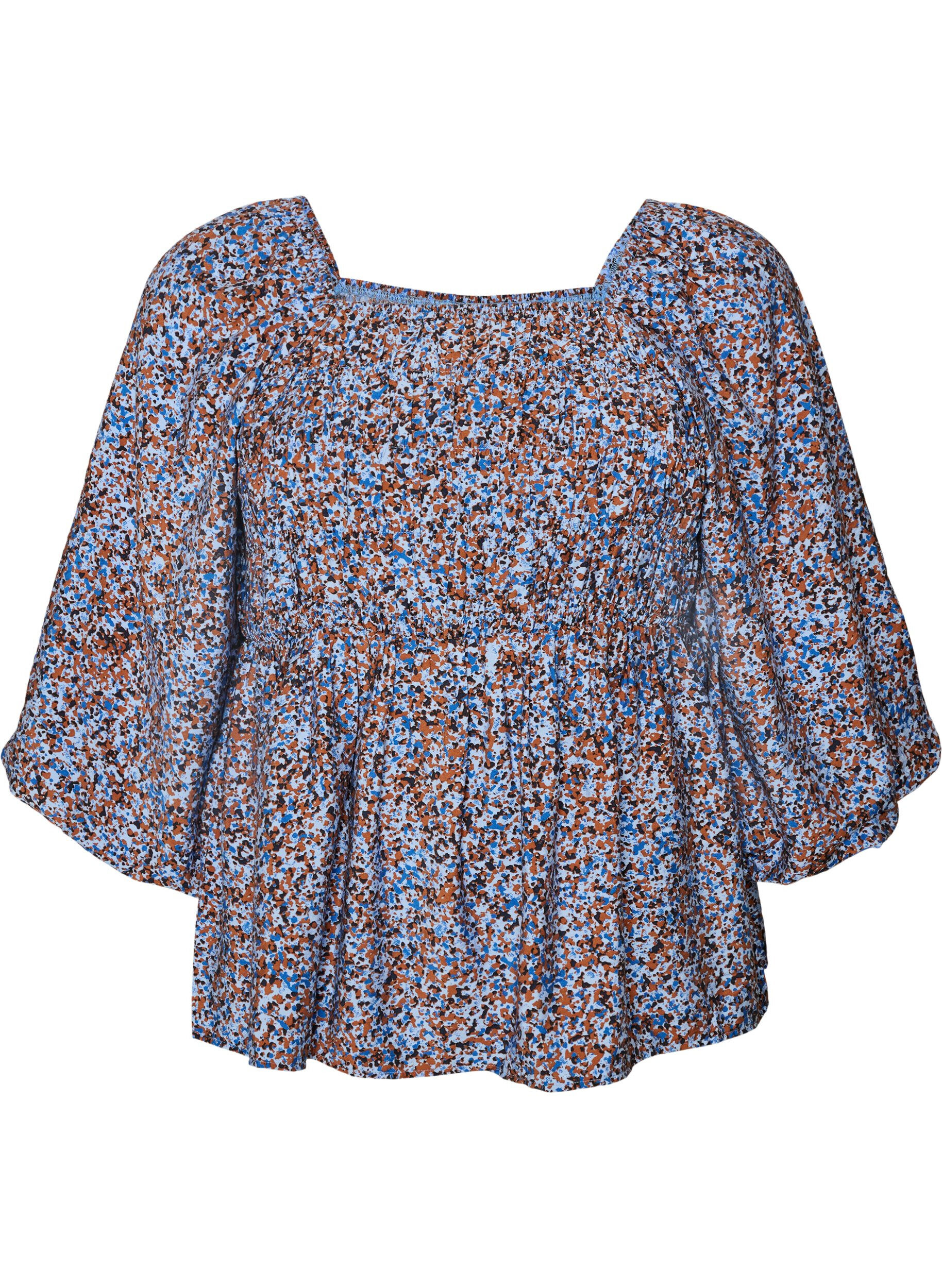 Bluse mit Smock und Karree-Ausschnitt