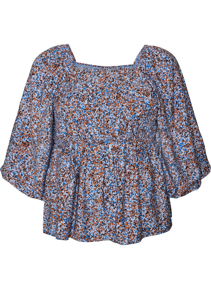 Bluse mit Smock und Karree-Ausschnitt, Blau, Packshot image number 0