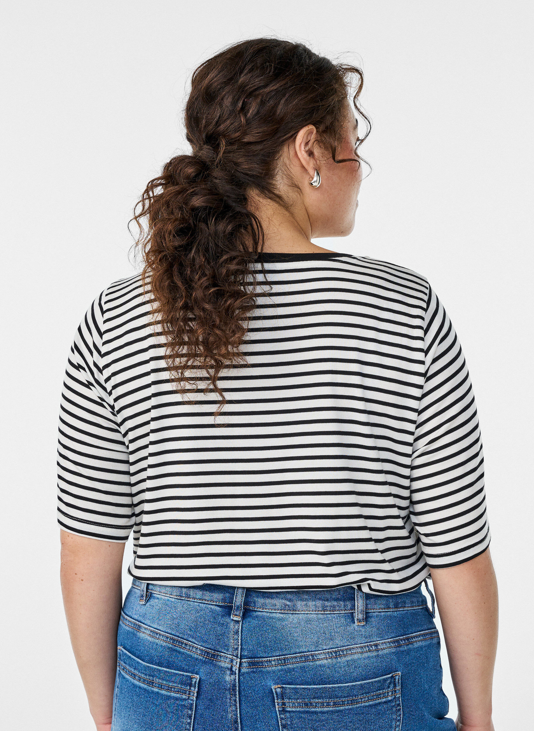 ZizziT-shirt en TENCEL&trade; Lyocell &agrave; rayures, Blanc, Model image number 2