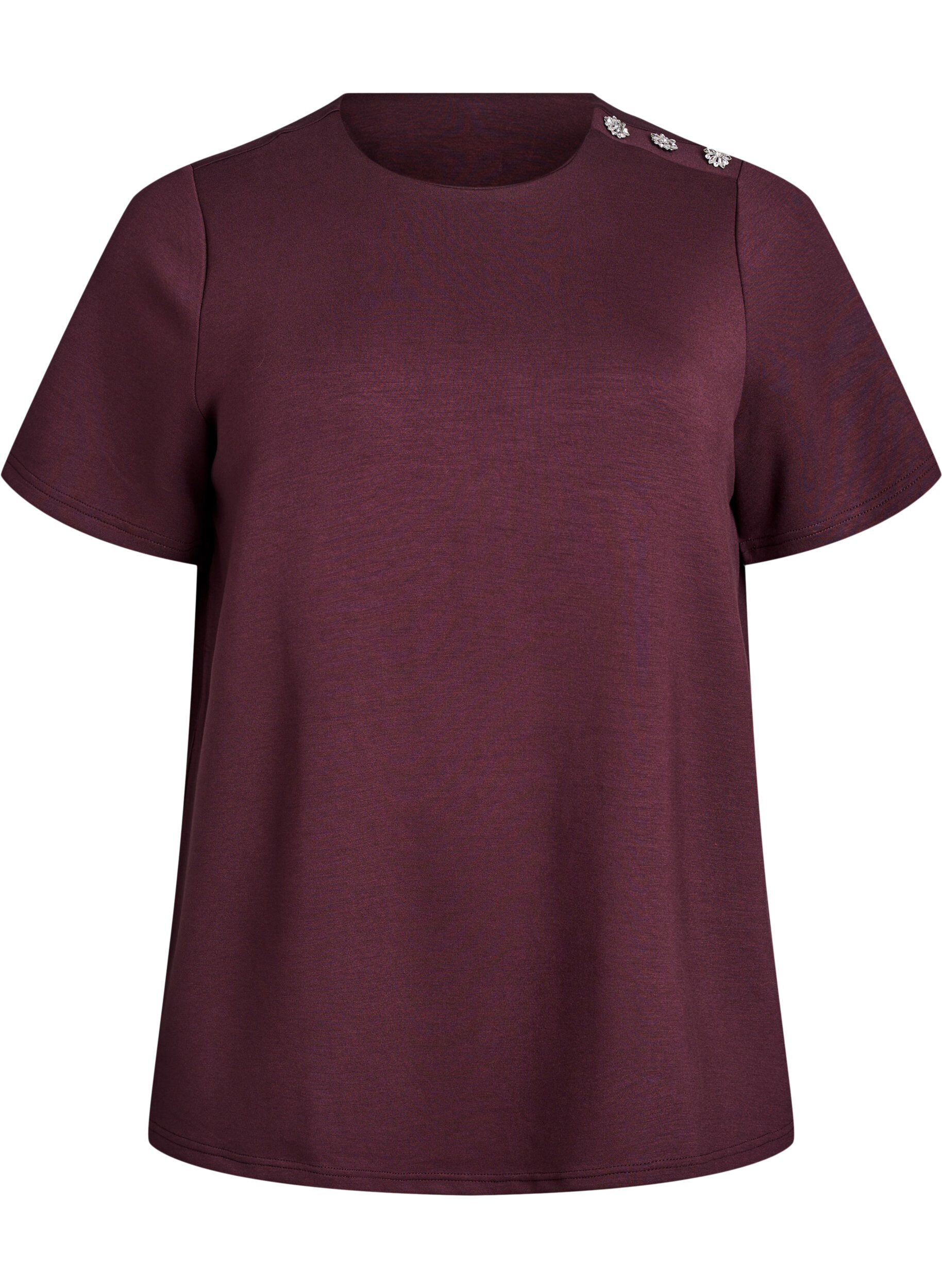 Zizzi Kurz&auml;rmelige Bluse mit Knopfdetail, Dunkles Bordeaux, Packshot image number 0
