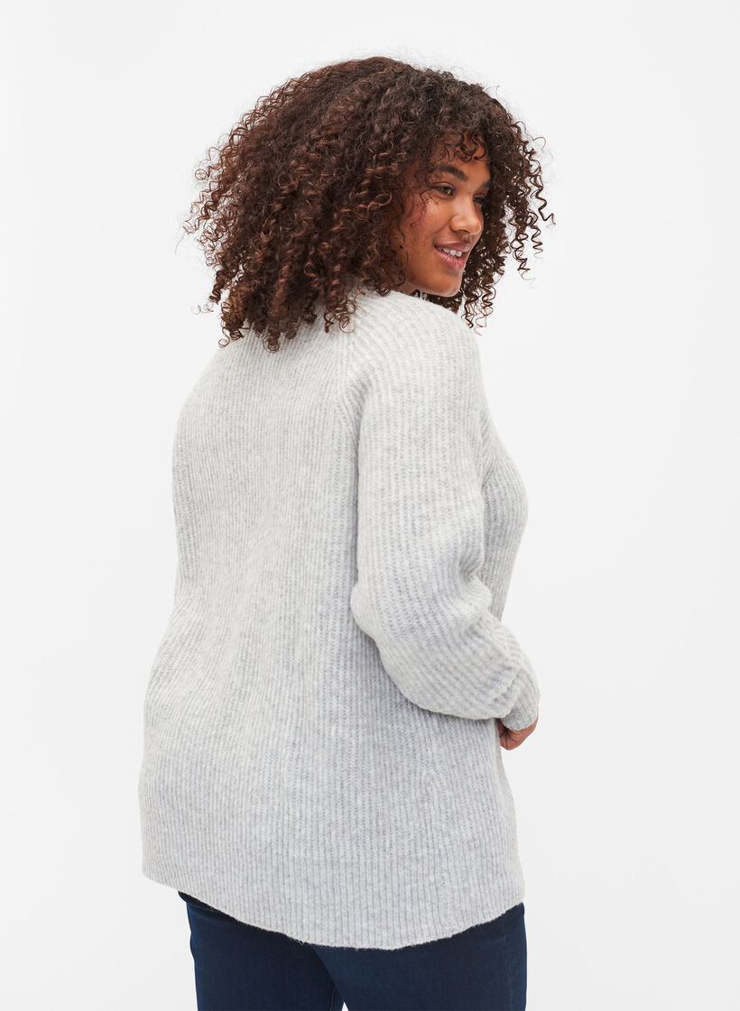 Melierter Strickpulli mit Perlenknöpfen, Light Grey Melange, Model image number 1