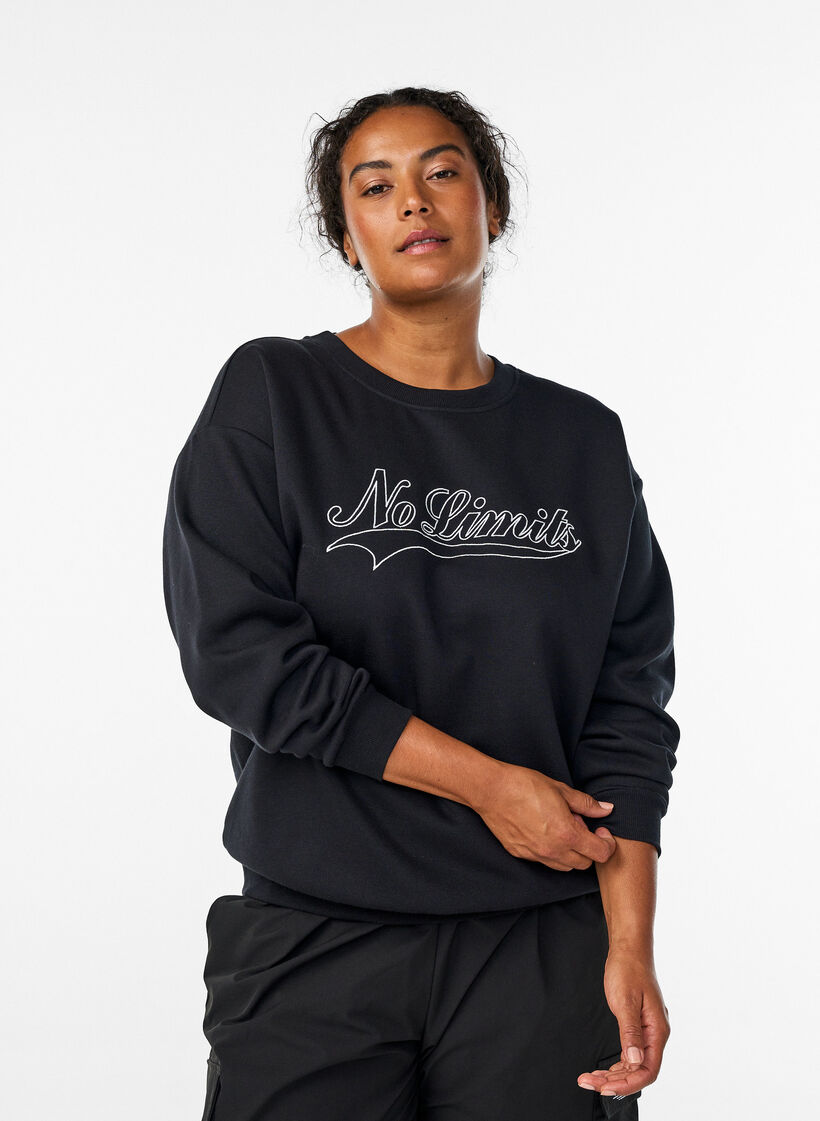Sweatshirt mit Statement-Detail, Schwarz, Model image number 0