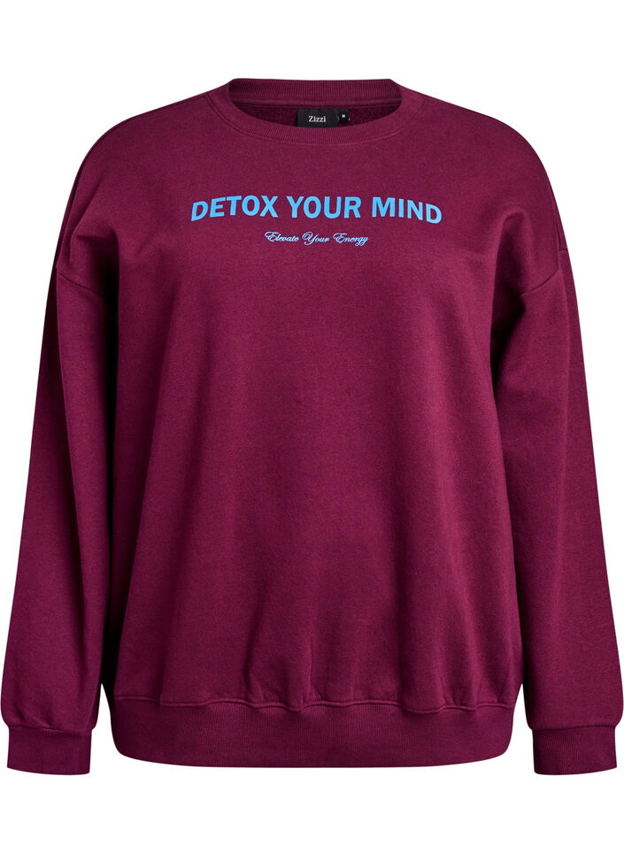 Sweat-shirt avec imprim&eacute; texte, Bordeaux fonc&eacute;, Packshot image number 0