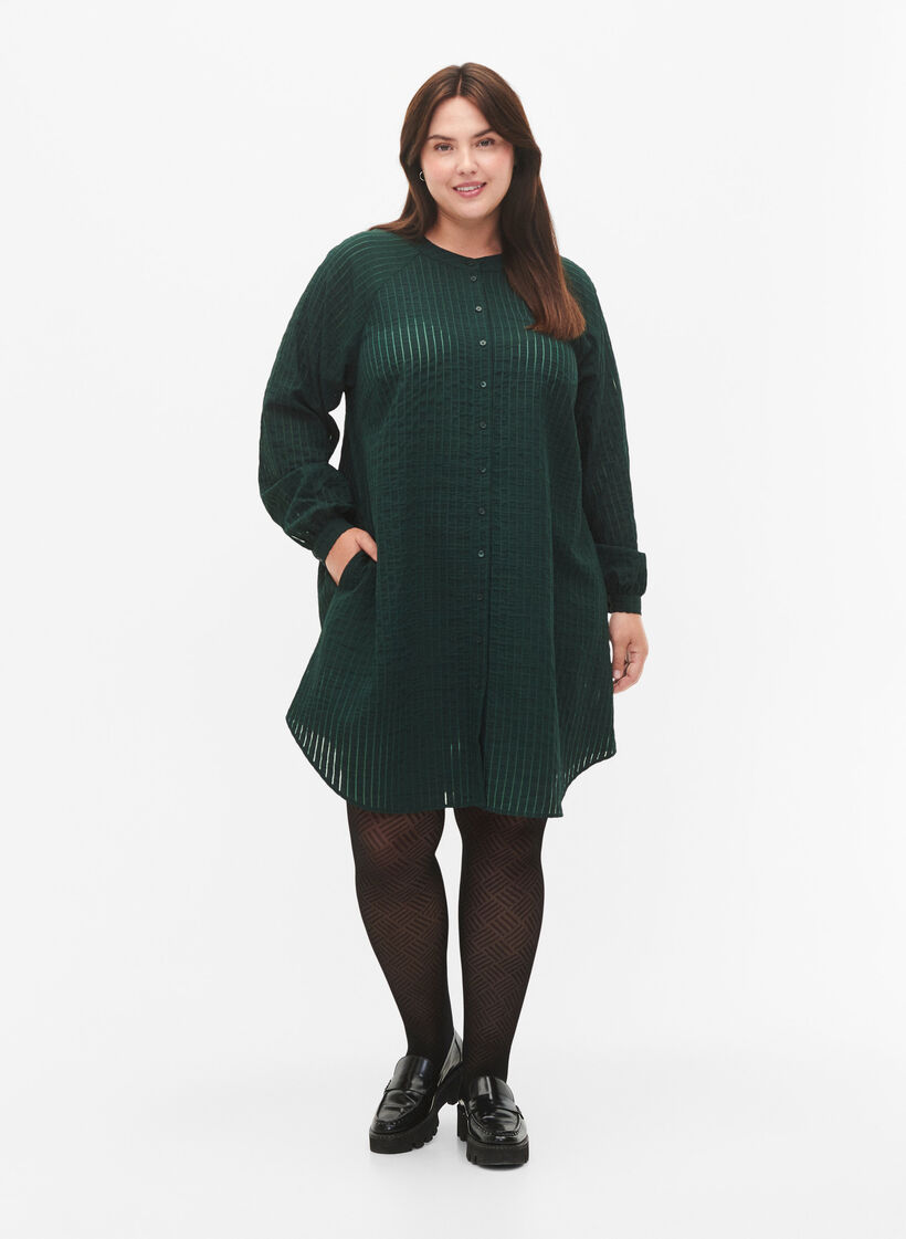 Chemise longue en viscose à motifs rayés, Scarab, Model image number 2