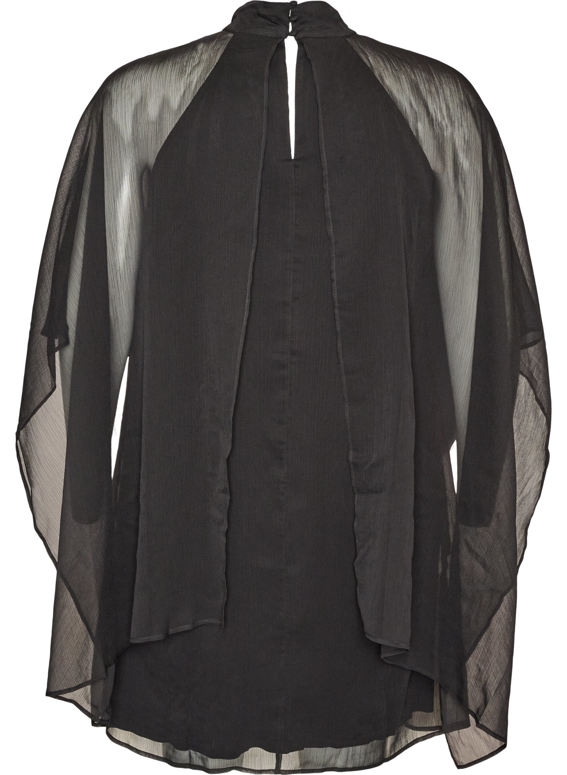 ZizziRobe mi-longue en mousseline avec cape transparente, Noir, Packshot image number 1