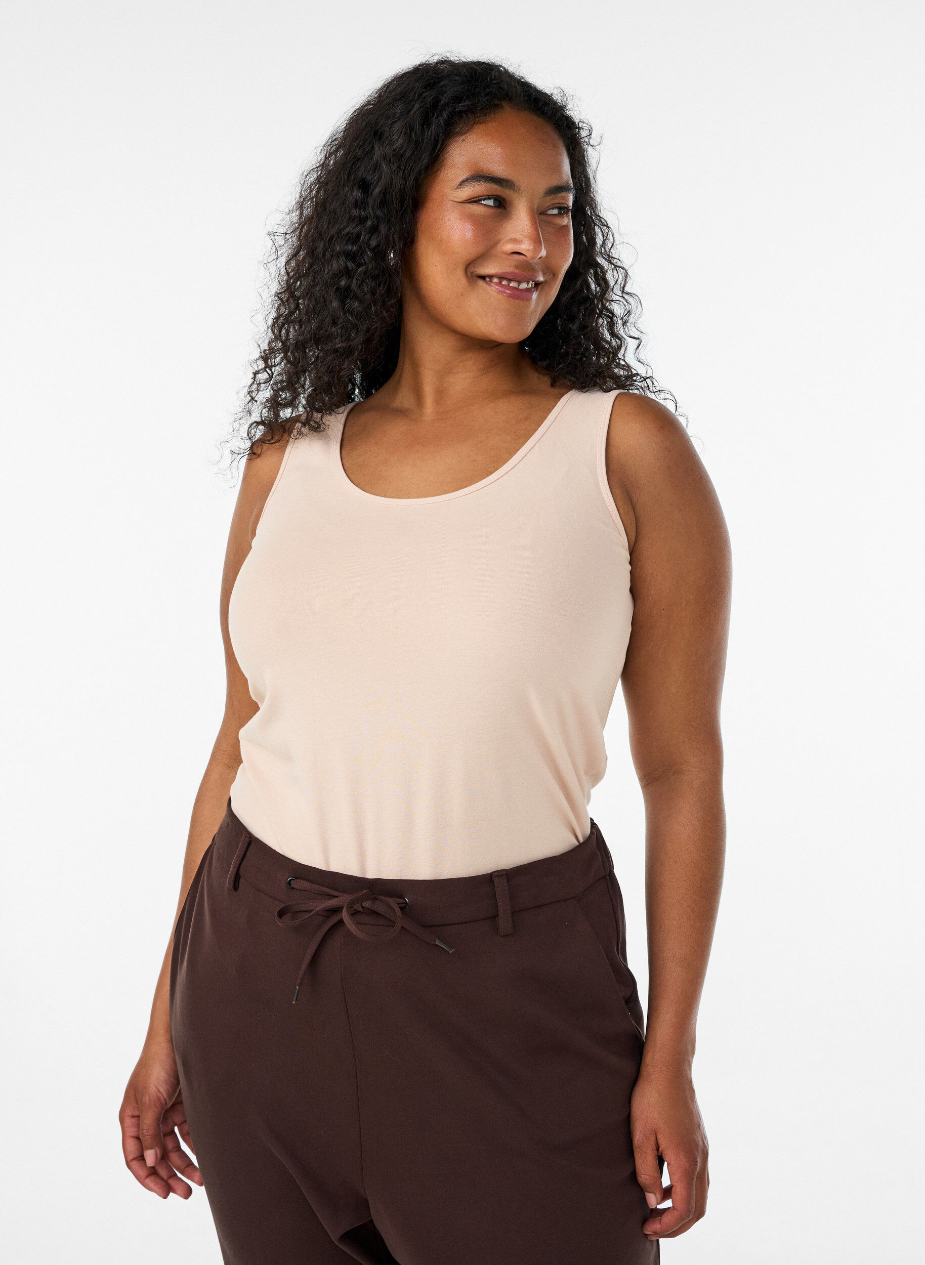 ZizziSolid color basic top in cotton, Beige, Model image number 0